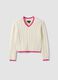 Maglia bianca in puro cotone a trecce con scollo a V per bambina_0