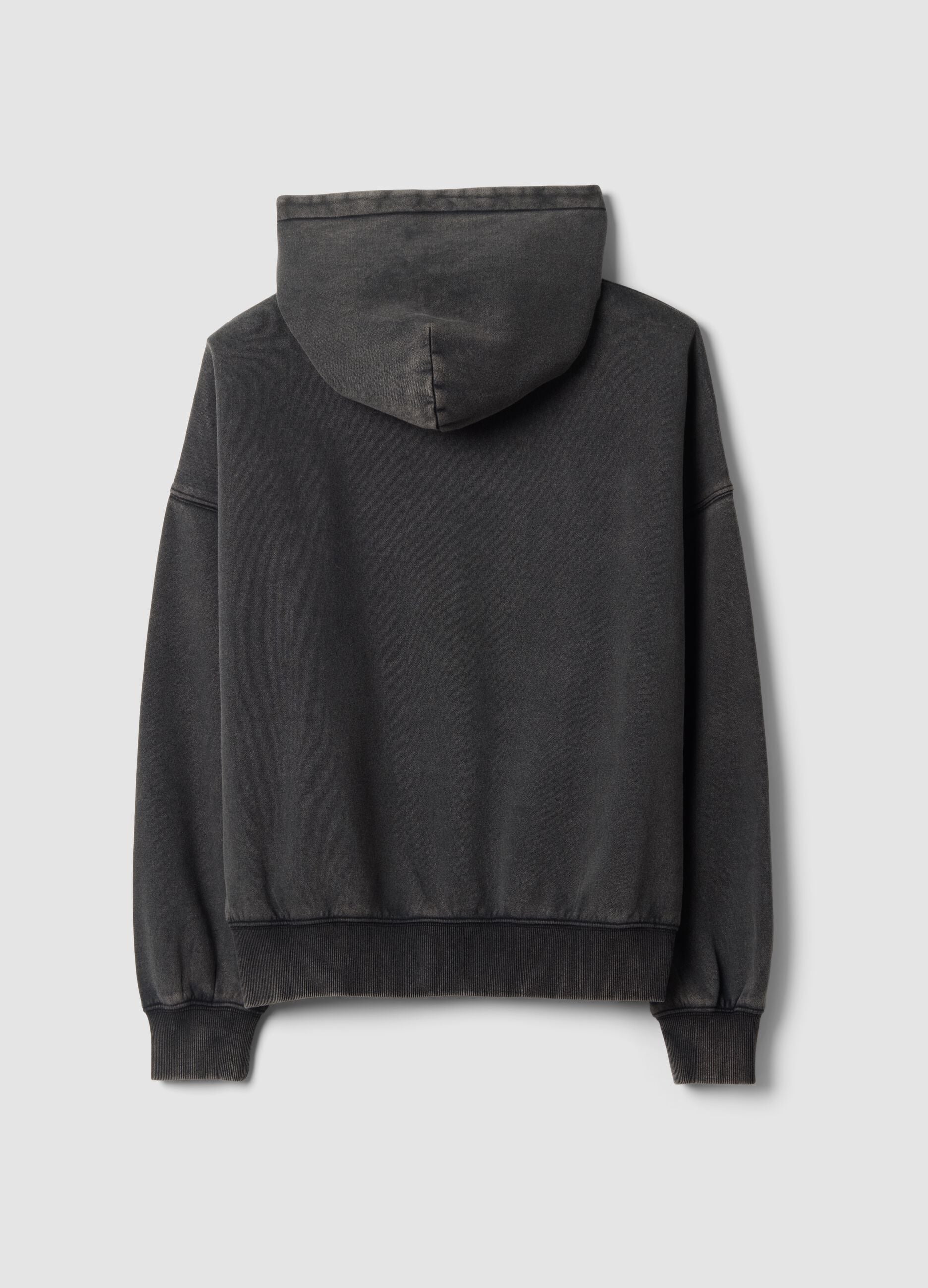 Black cotton-blend hooded sweatshirt with crew neck