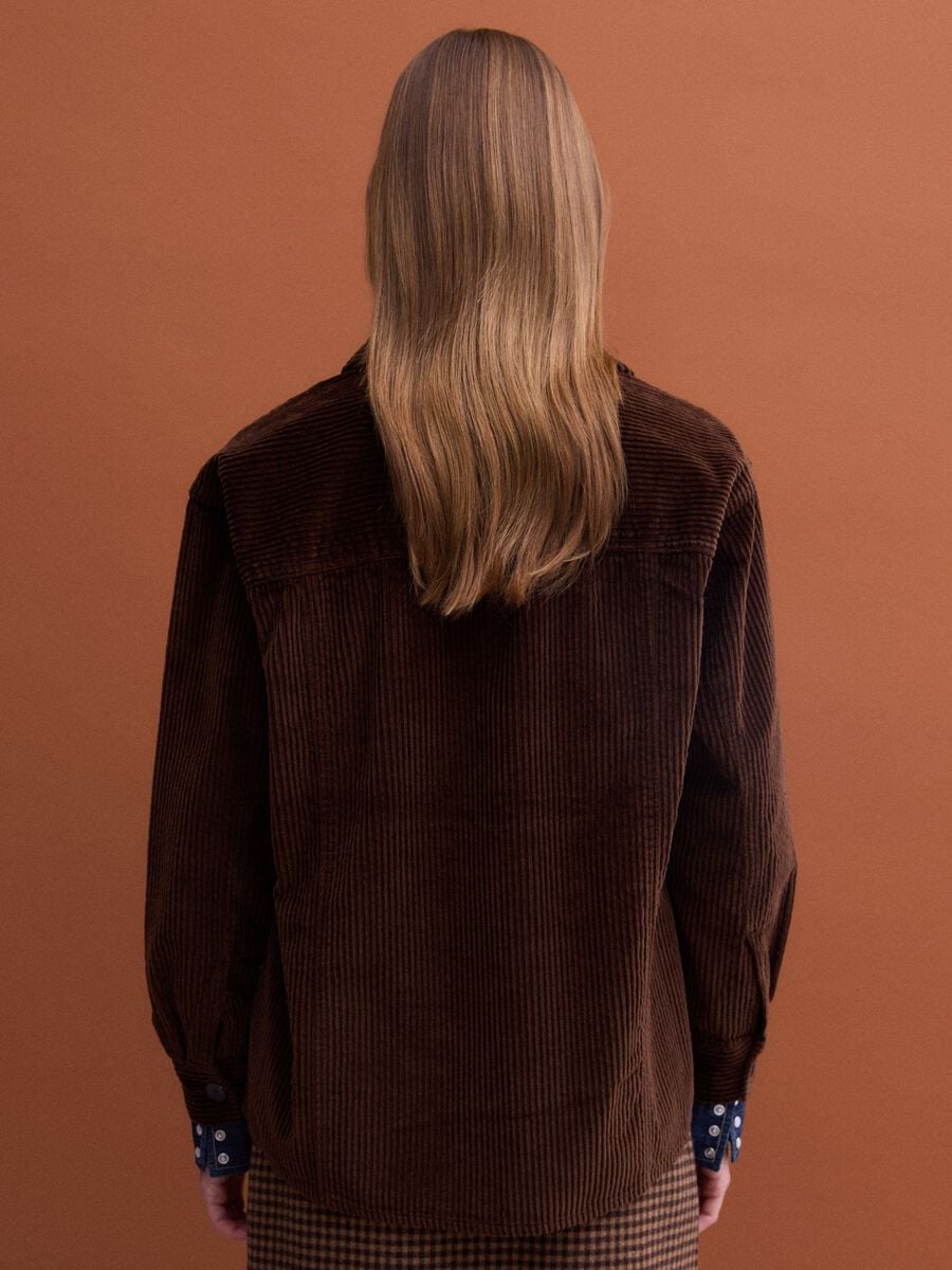 Dark brown pure cotton ribbed shirt_3