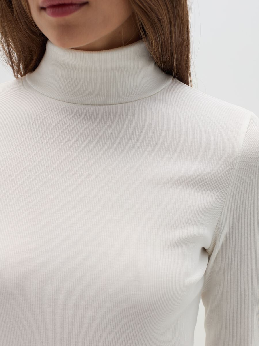 Stretch cotton and modal turtleneck jumper with ribbing_3