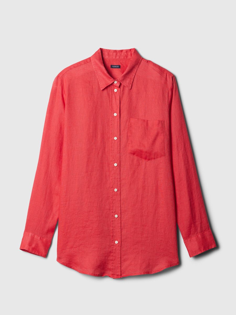 Camicia boyfriend fit in lino con tasca_3