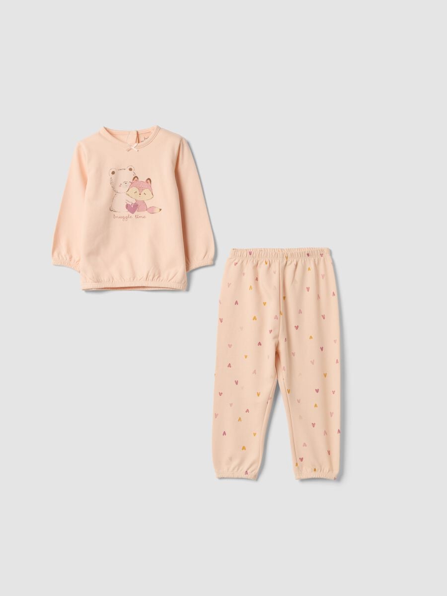 Orange crew-neck pyjamas in pure organic cotton with cute animal print_0