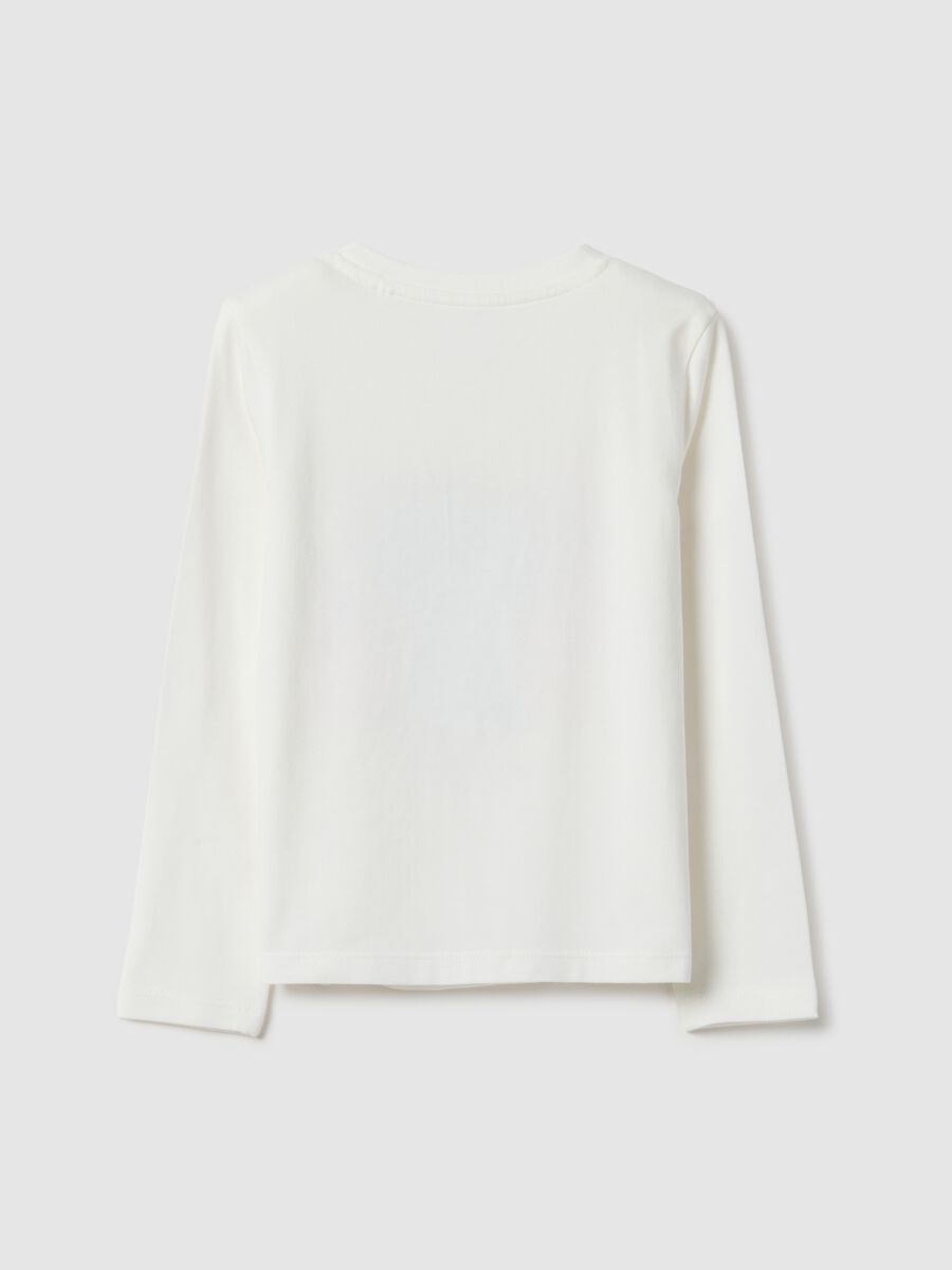 Girls' white stretchy cotton T-shirt regular fit with print_1