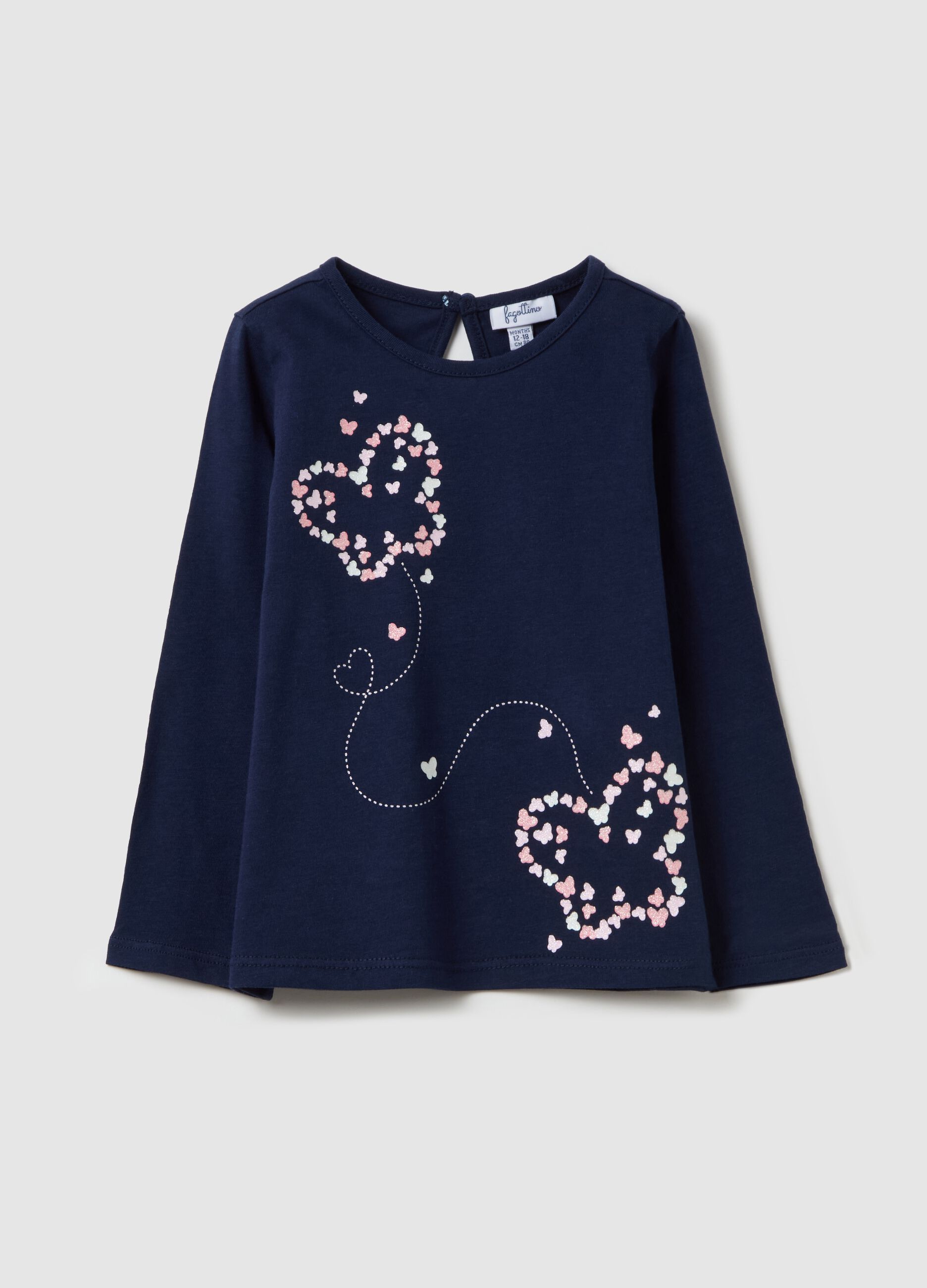 Cotton T-shirt with print and long sleeves
