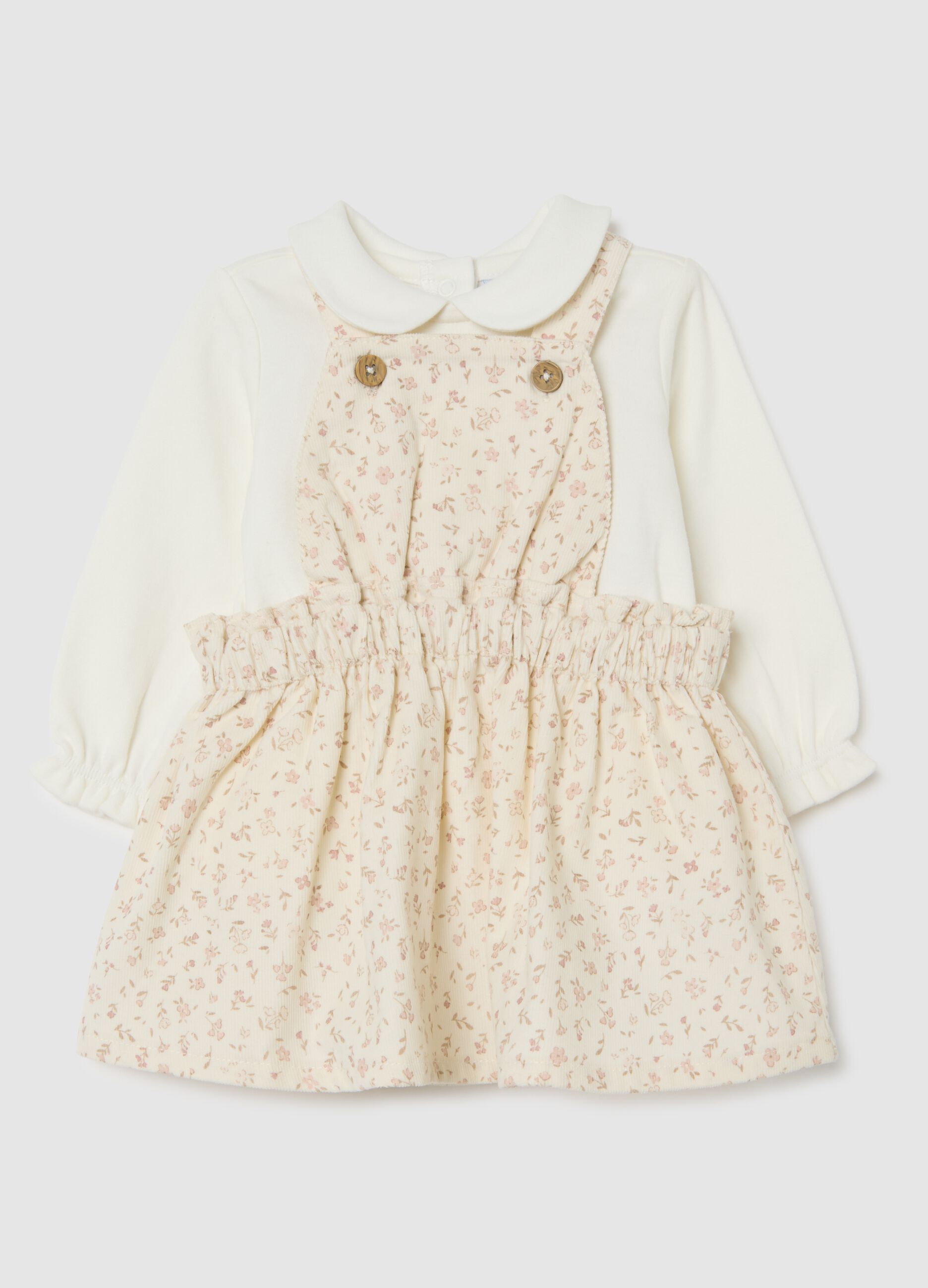 Multicolour newborn set in pure cotton with floral dungarees