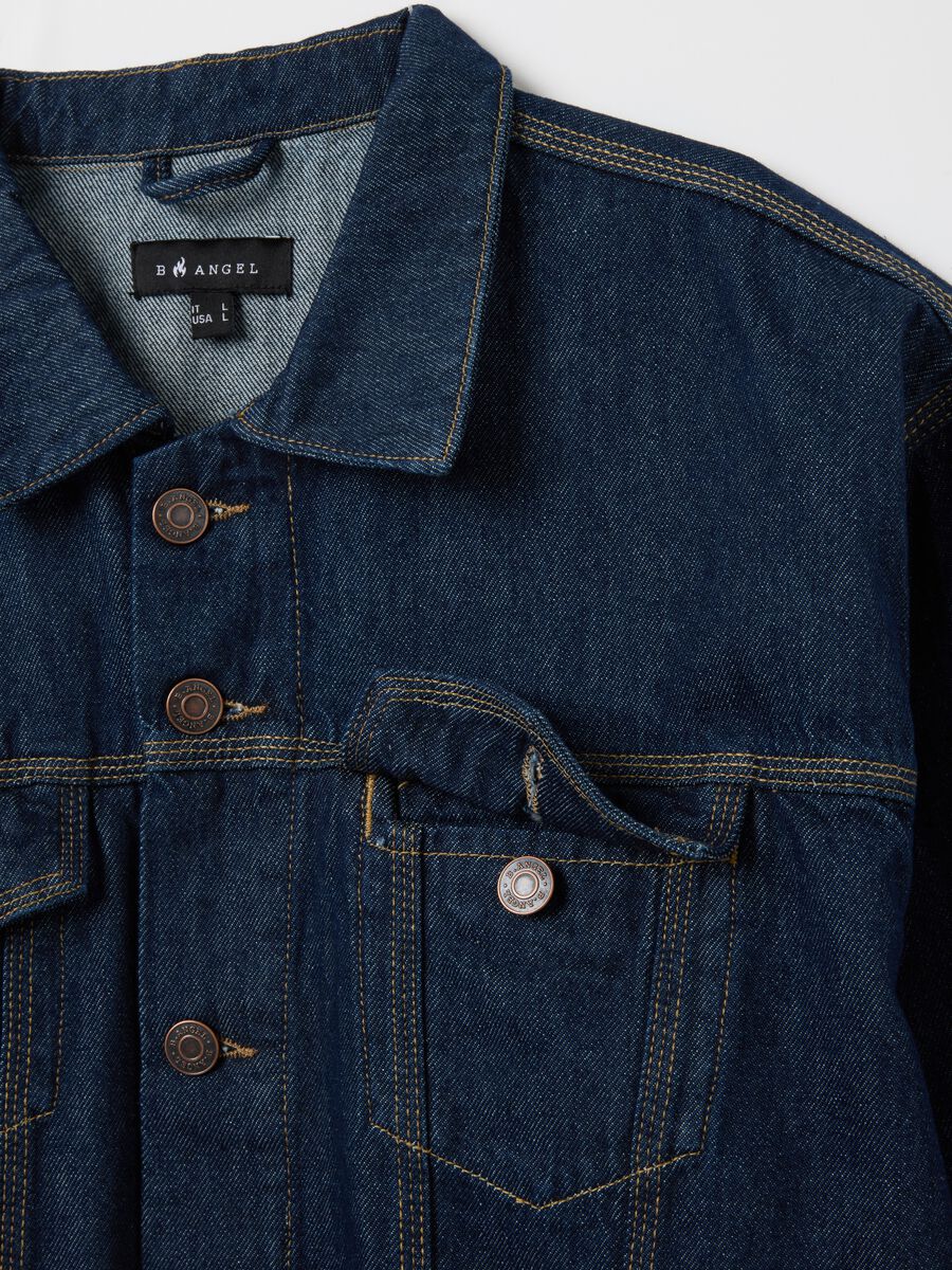 Giacca in puro cotone denim blu e vestibilità oversize_6