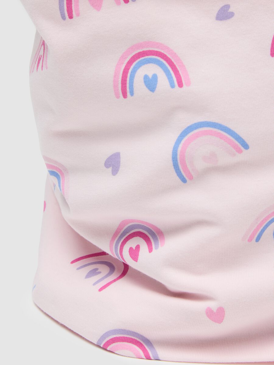 Girl's pink elasticated cotton scarf with prints_1