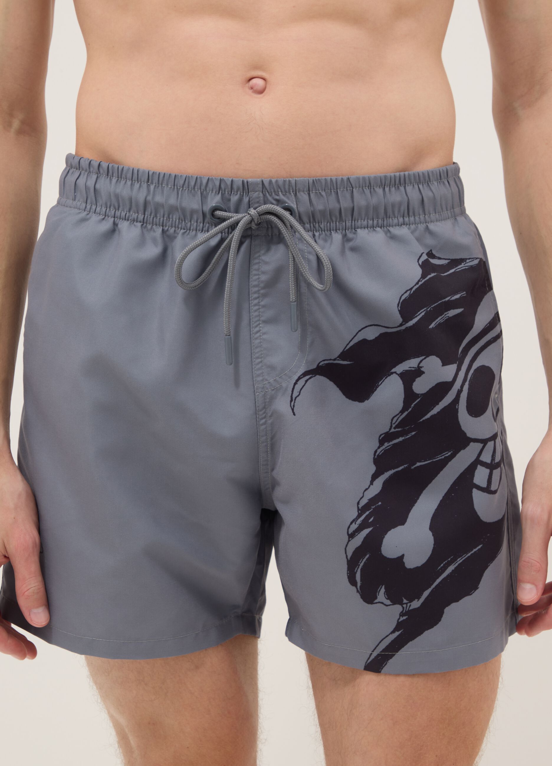 Grey Swim Boxer Shorts with One Piece Print