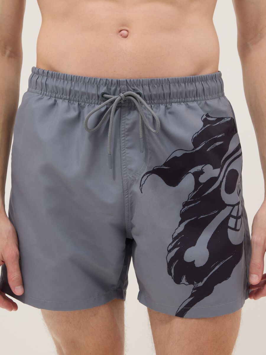 Grey Swim Boxer Shorts with One Piece Print_1