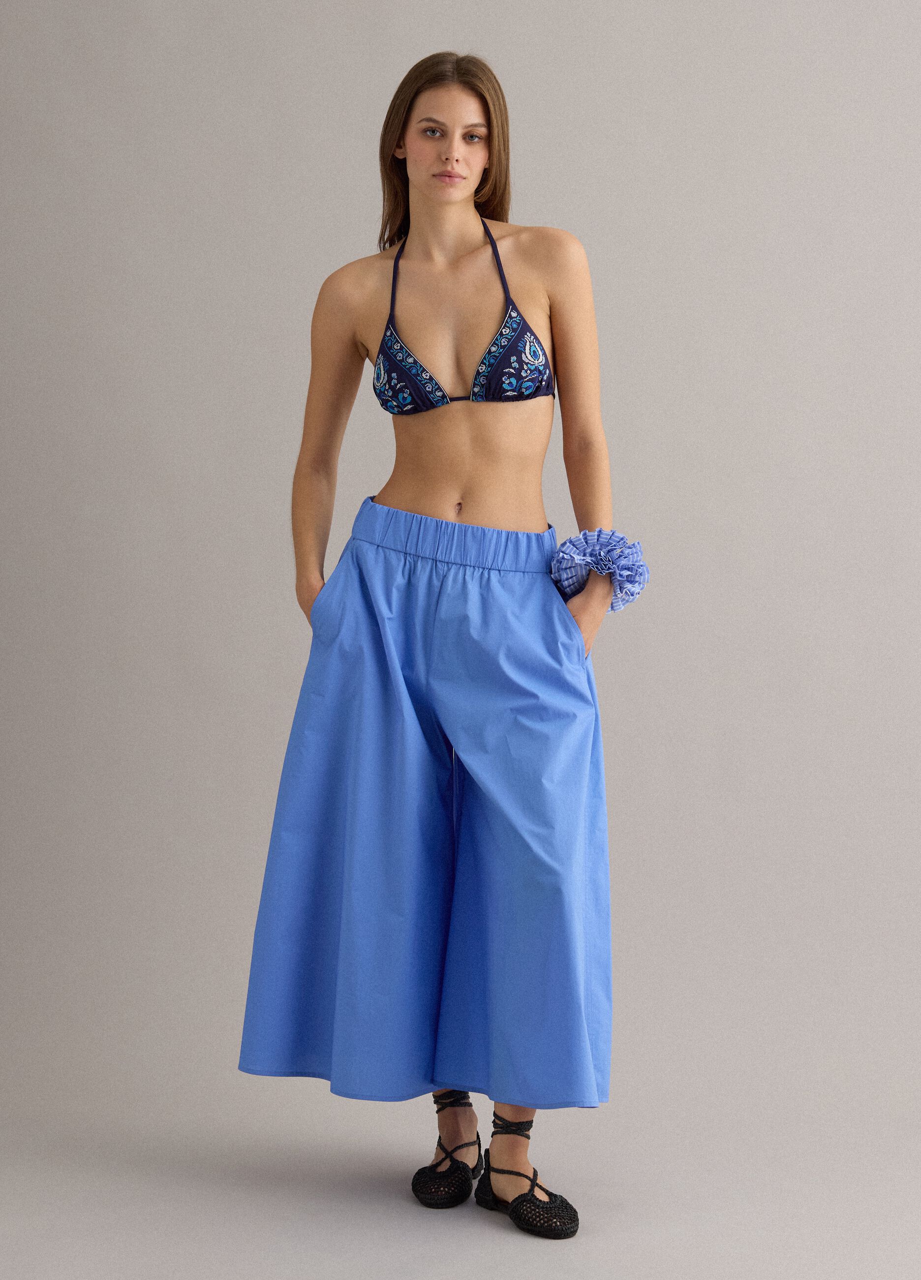 Blue triangle bikini top in stretch fabric