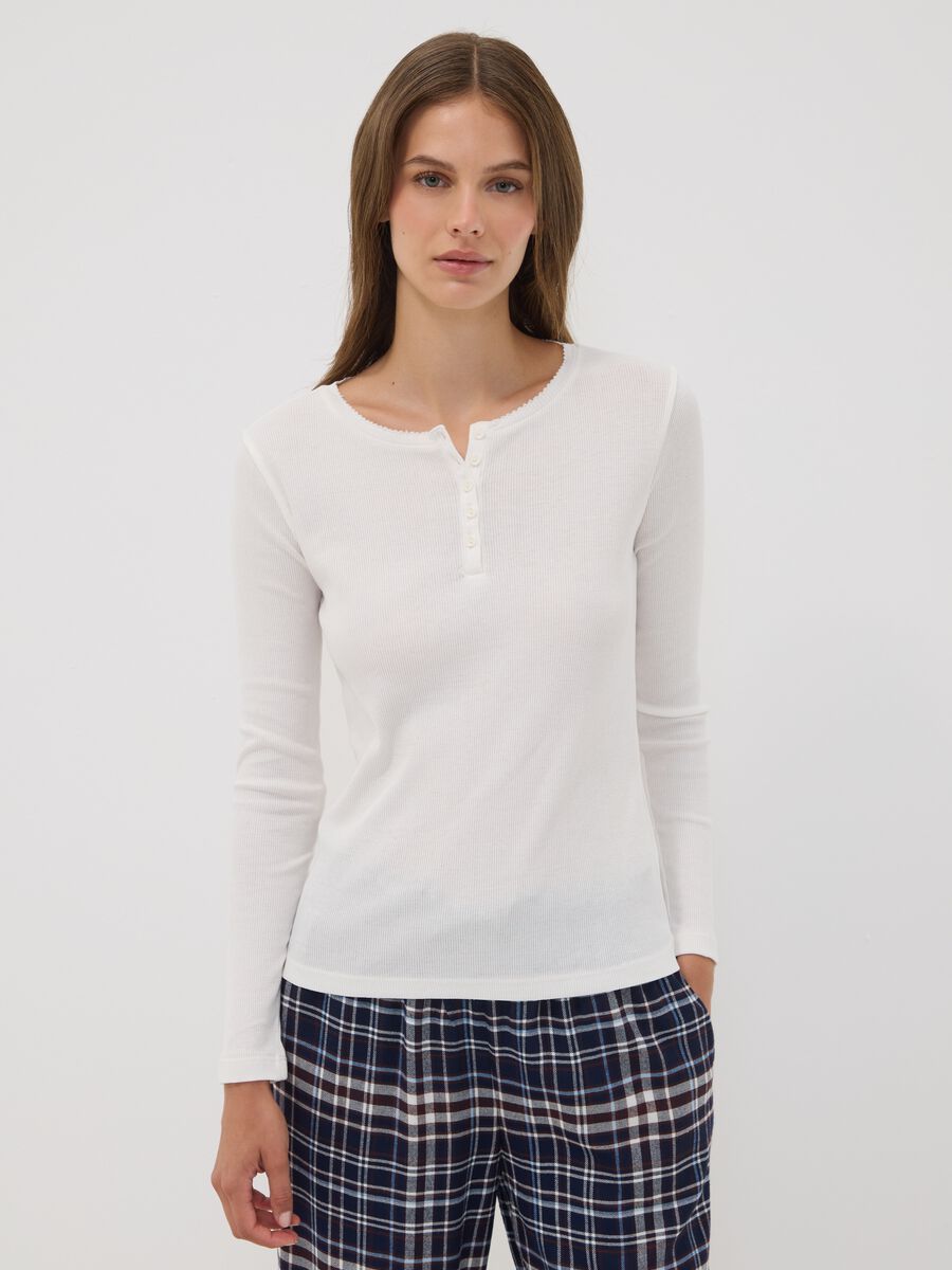 White organic cotton pyjama top with grandad collar_2
