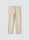 Beige Stretch Cotton Blend Joggers, Regular Fit_0