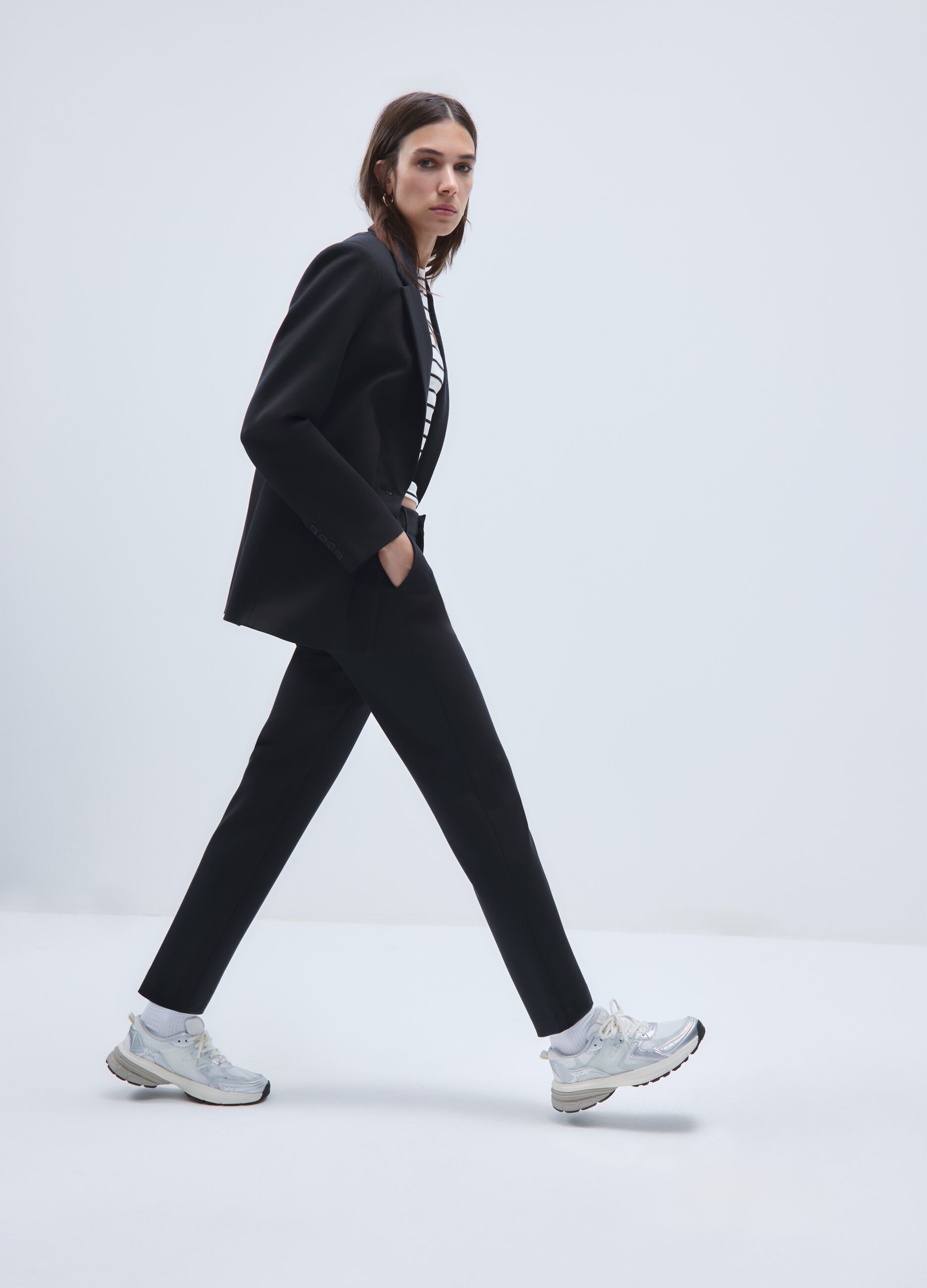 Black stretch fabric blazer regular fit