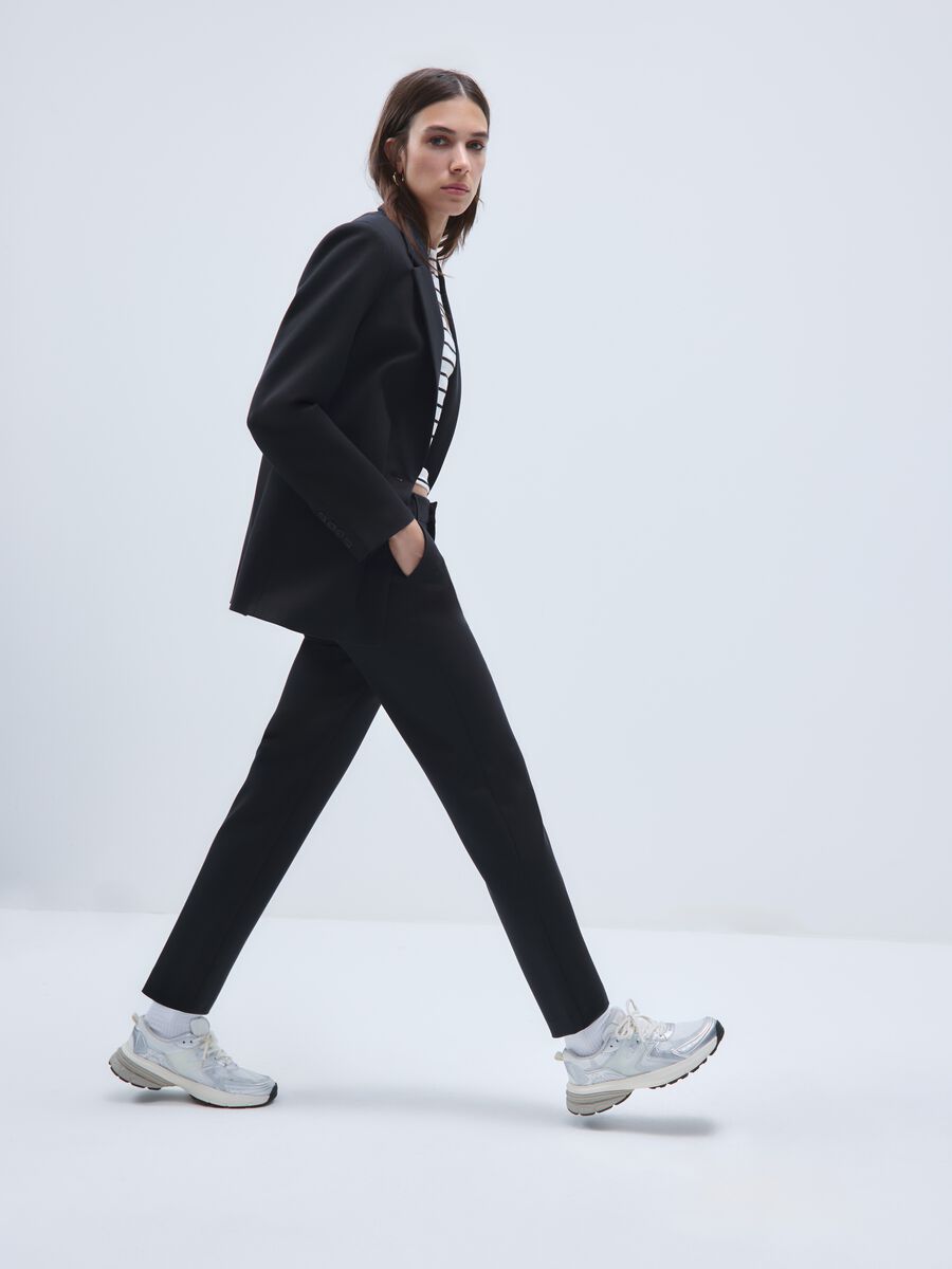 Blazer in tessuto elasticizzato nero regular fit_0