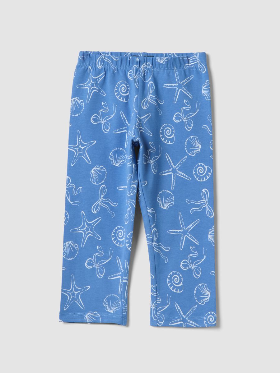 Girls&rsquo; skinny light blue stretch cotton leggings with prints_0