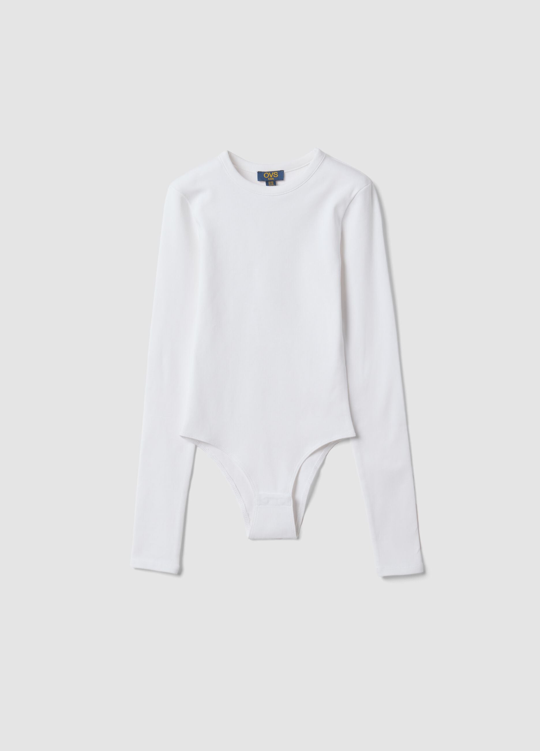 White fitted stretch cotton bodysuit with crew neck