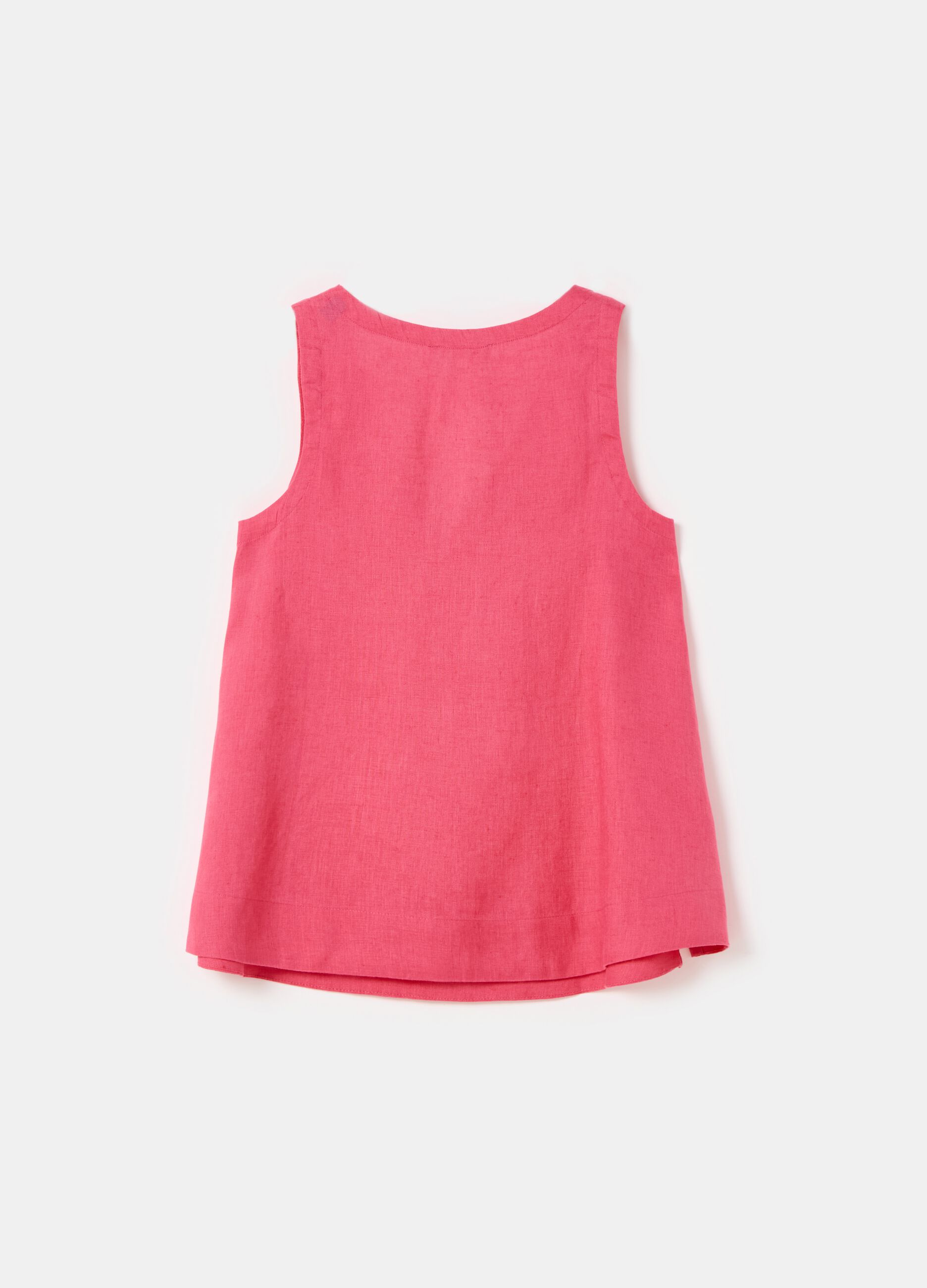 Blusa smanicata in lino scollo a V