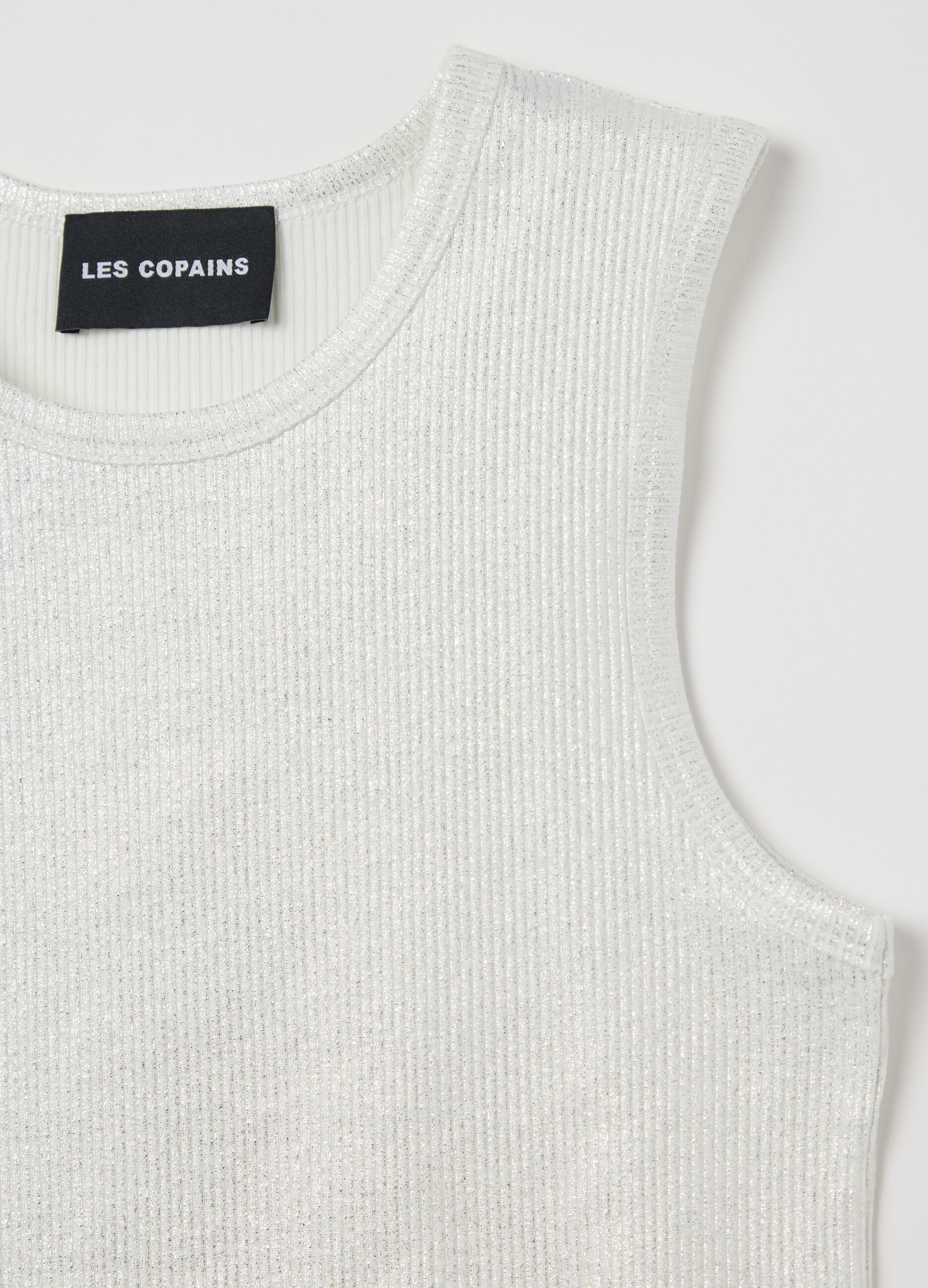 White ribbed tank top in lurex