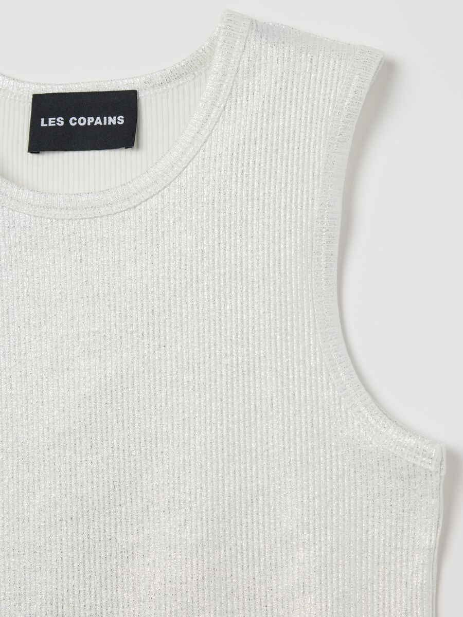 White ribbed tank top in lurex_5