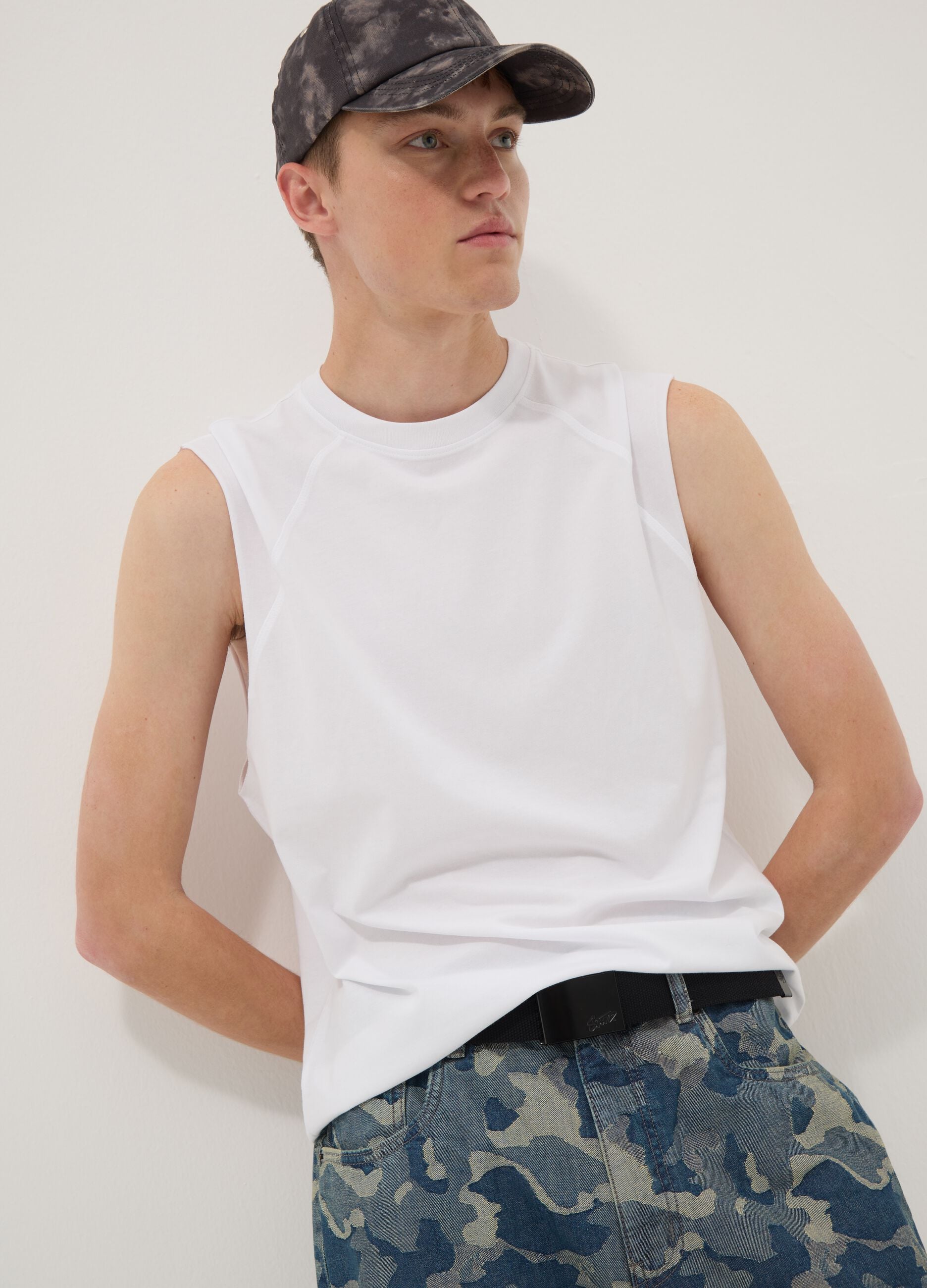 Tank top bianco in puro cotone regular fit