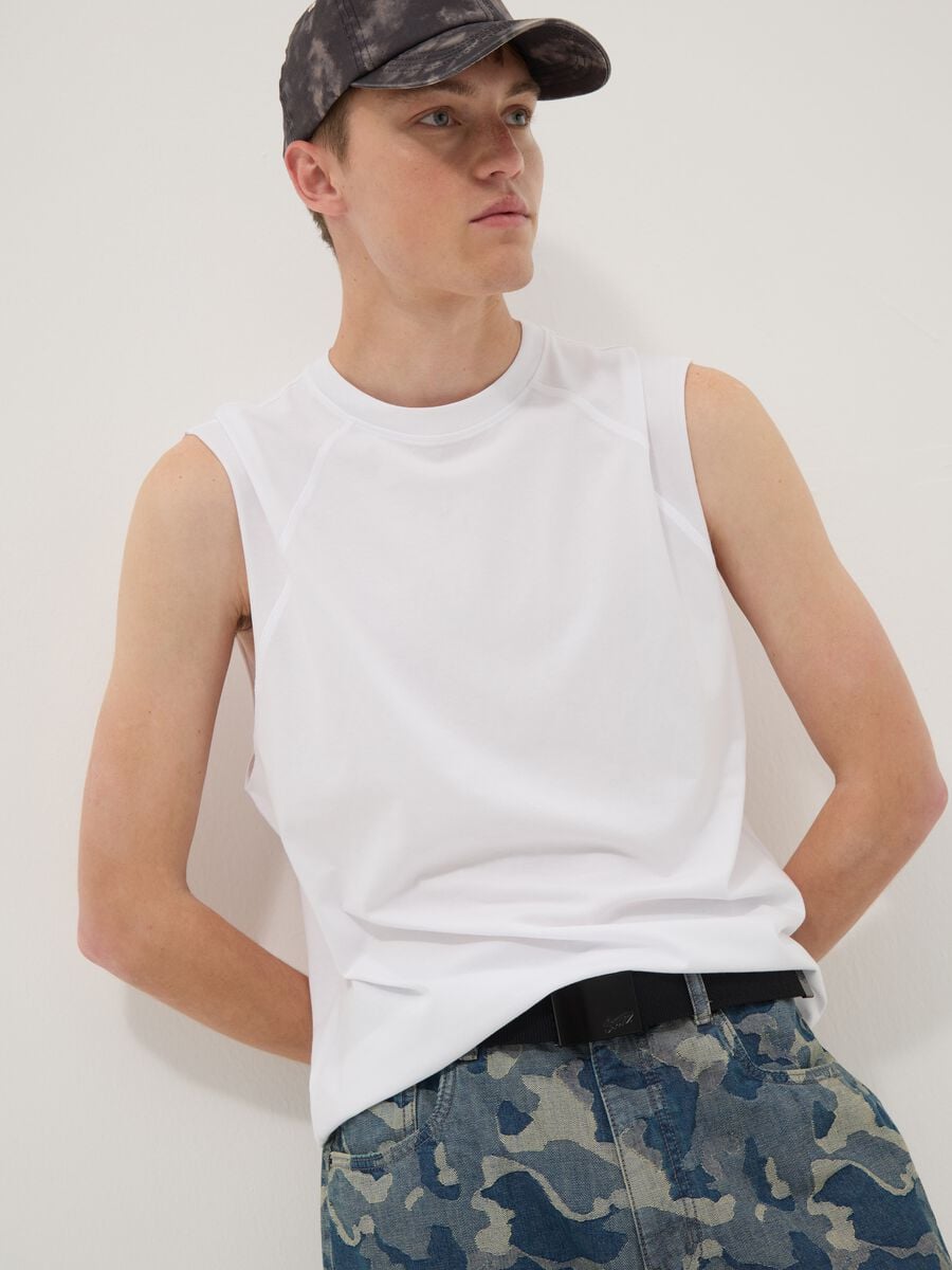 White pure cotton tank top &ndash; regular fit_1