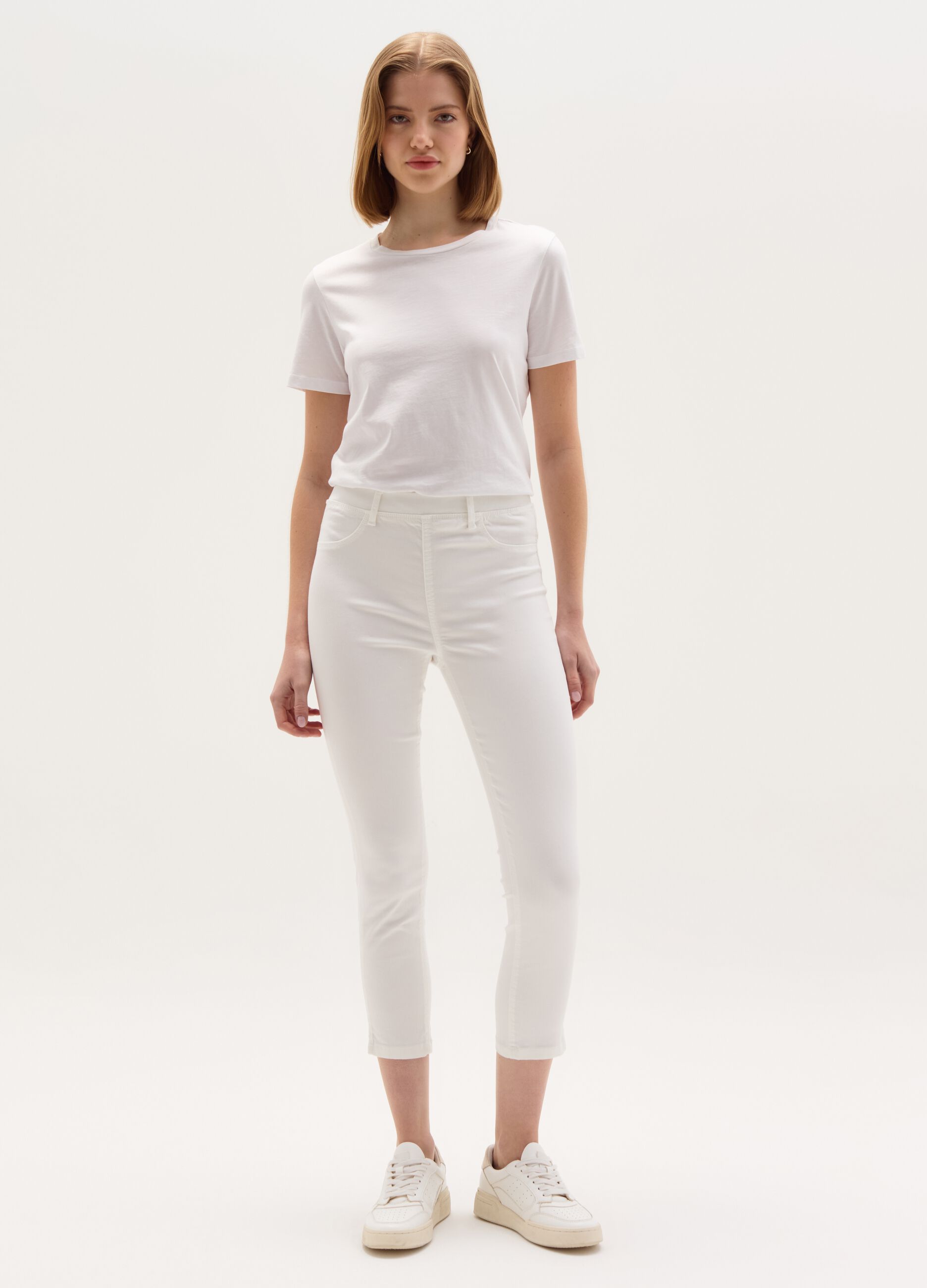 Skinny-fit crop jeggings with splits