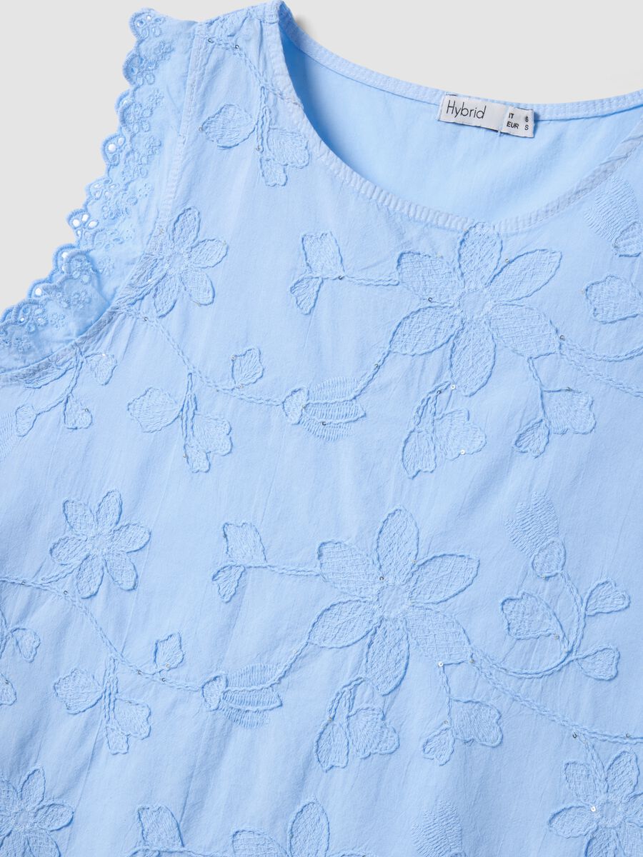Sky-Blue Pure Cotton Blouse with Floral Embroidery, Regular Fit_5