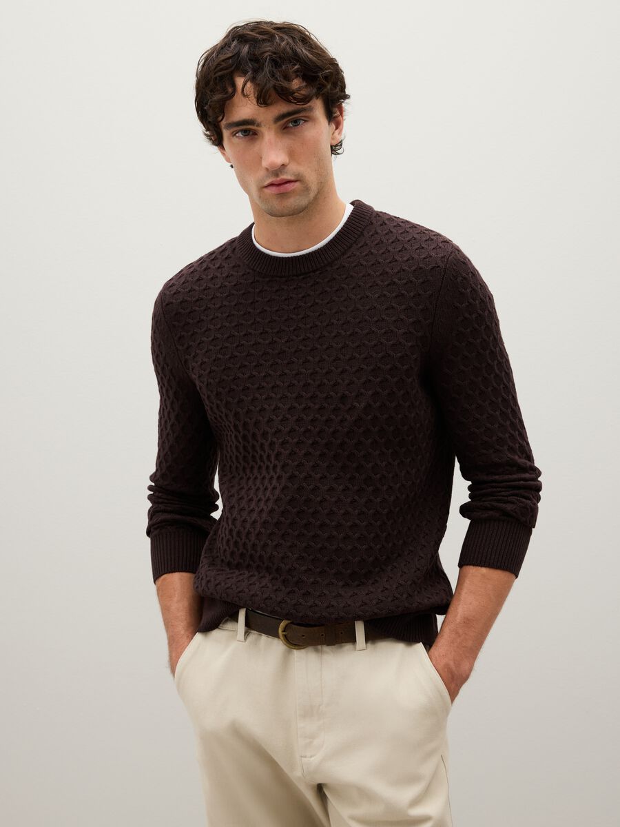 Brown cotton blend sweater regular fit_0