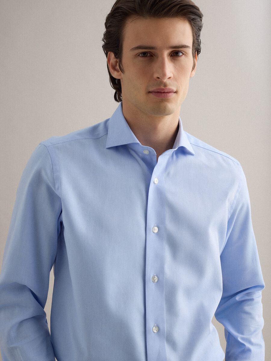 Blue pure cotton slim fit shirt_3