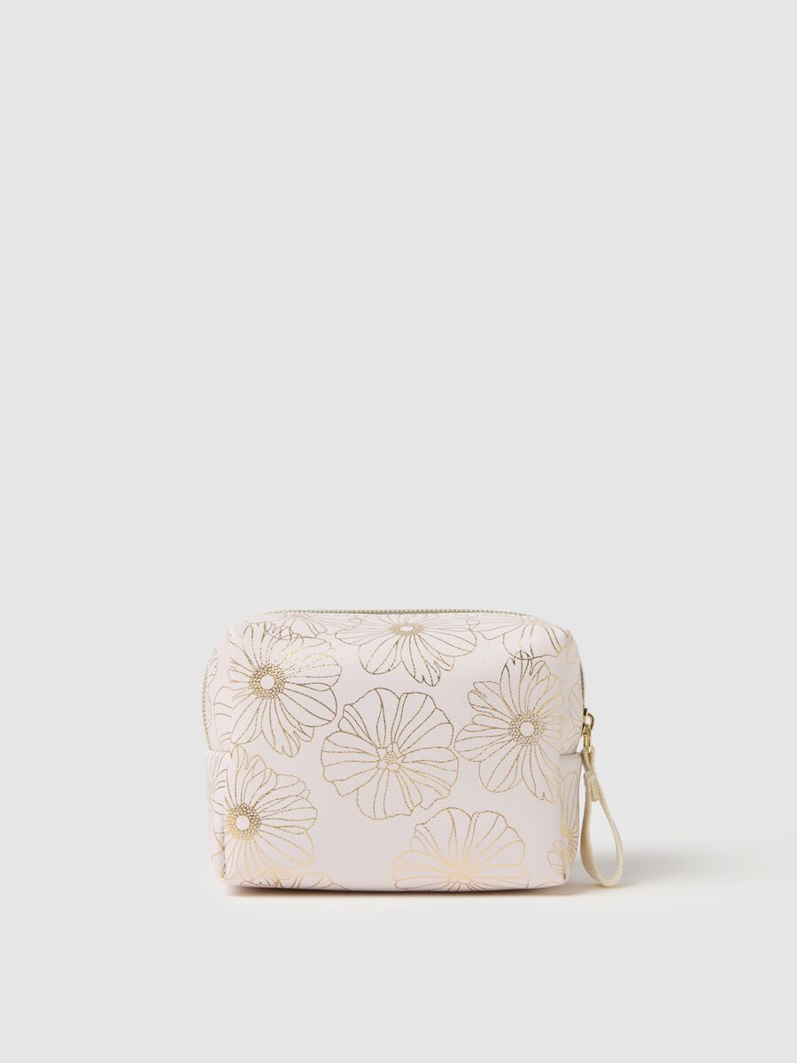 White toiletry bag with zip and floral design_1