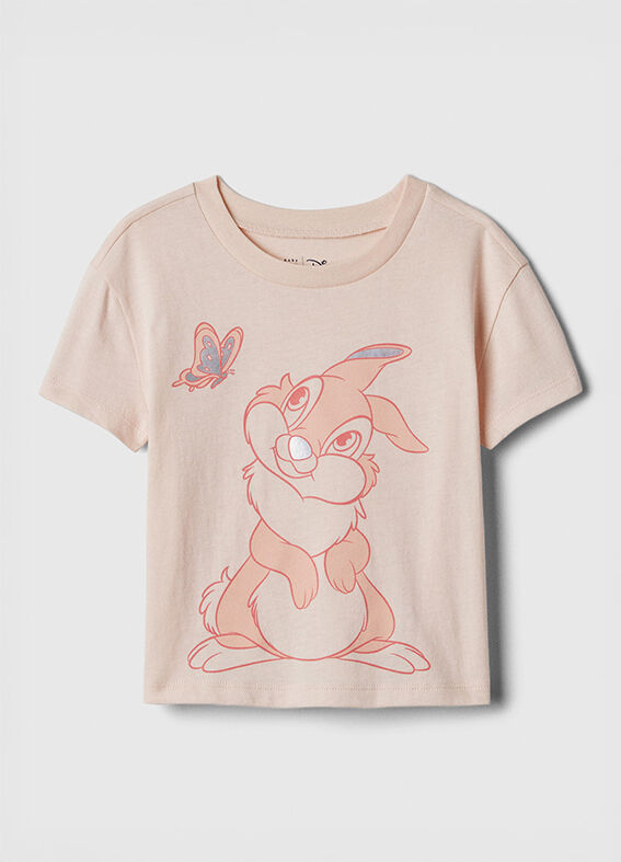 Peach-coloured T-shirt with rabbit print