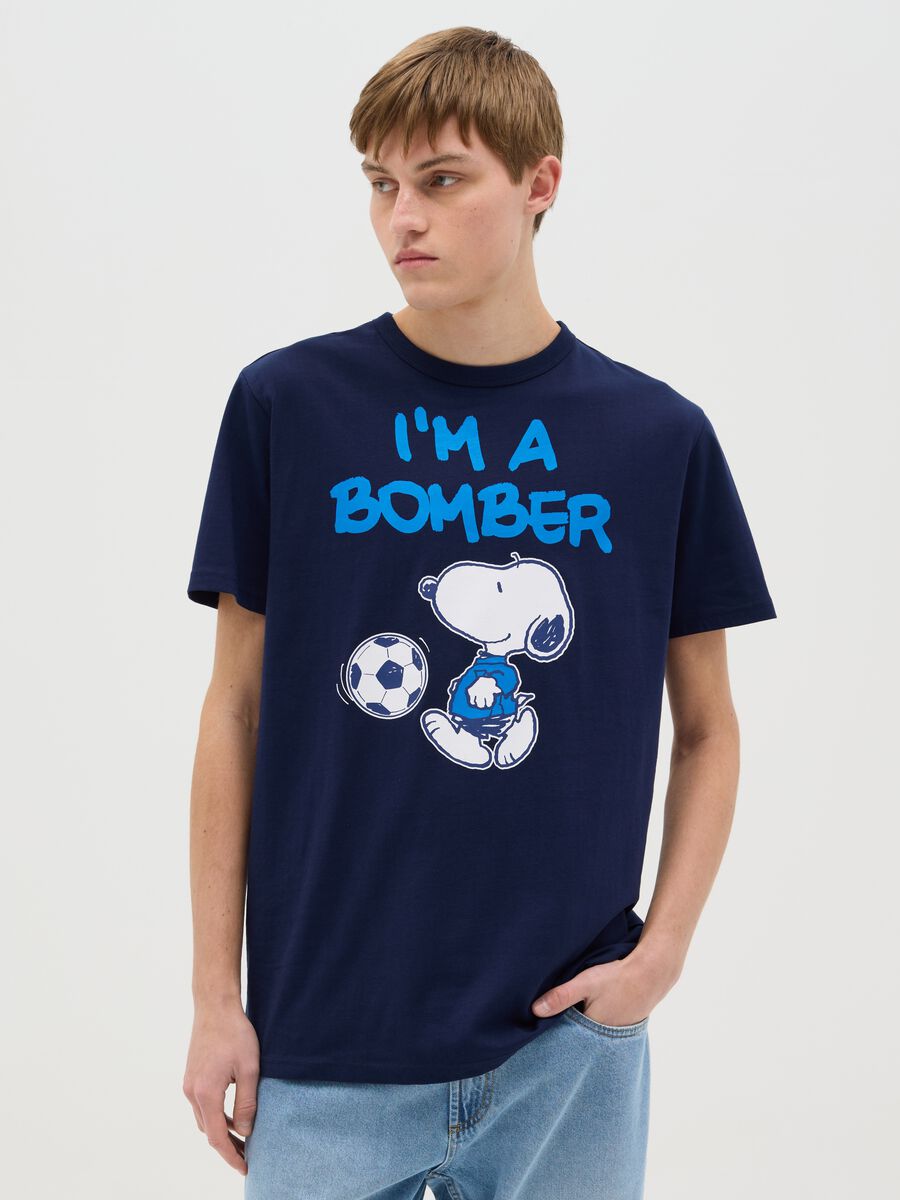 Blue T-shirt with Snoopy footballer print_0