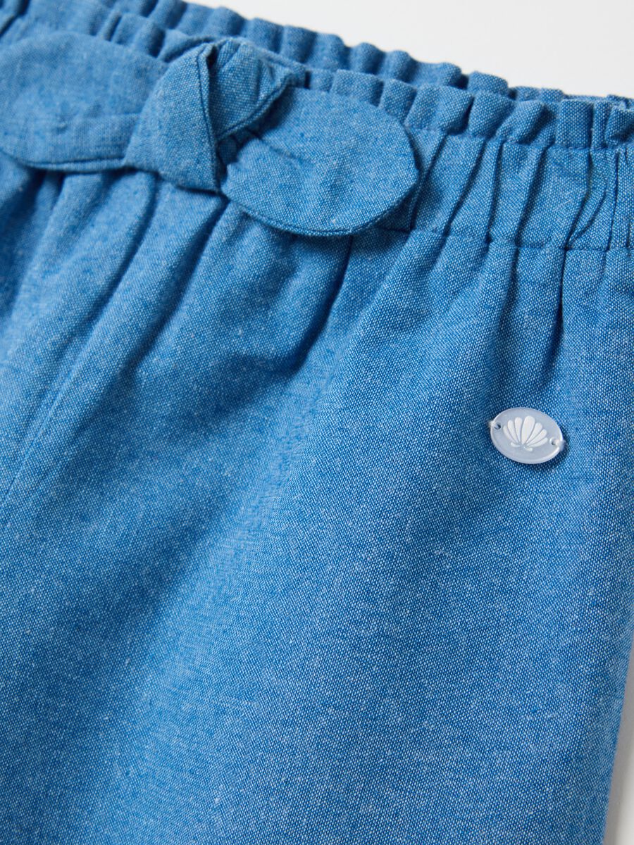 Wide-leg trousers in blue chambray with floral embroidery_2