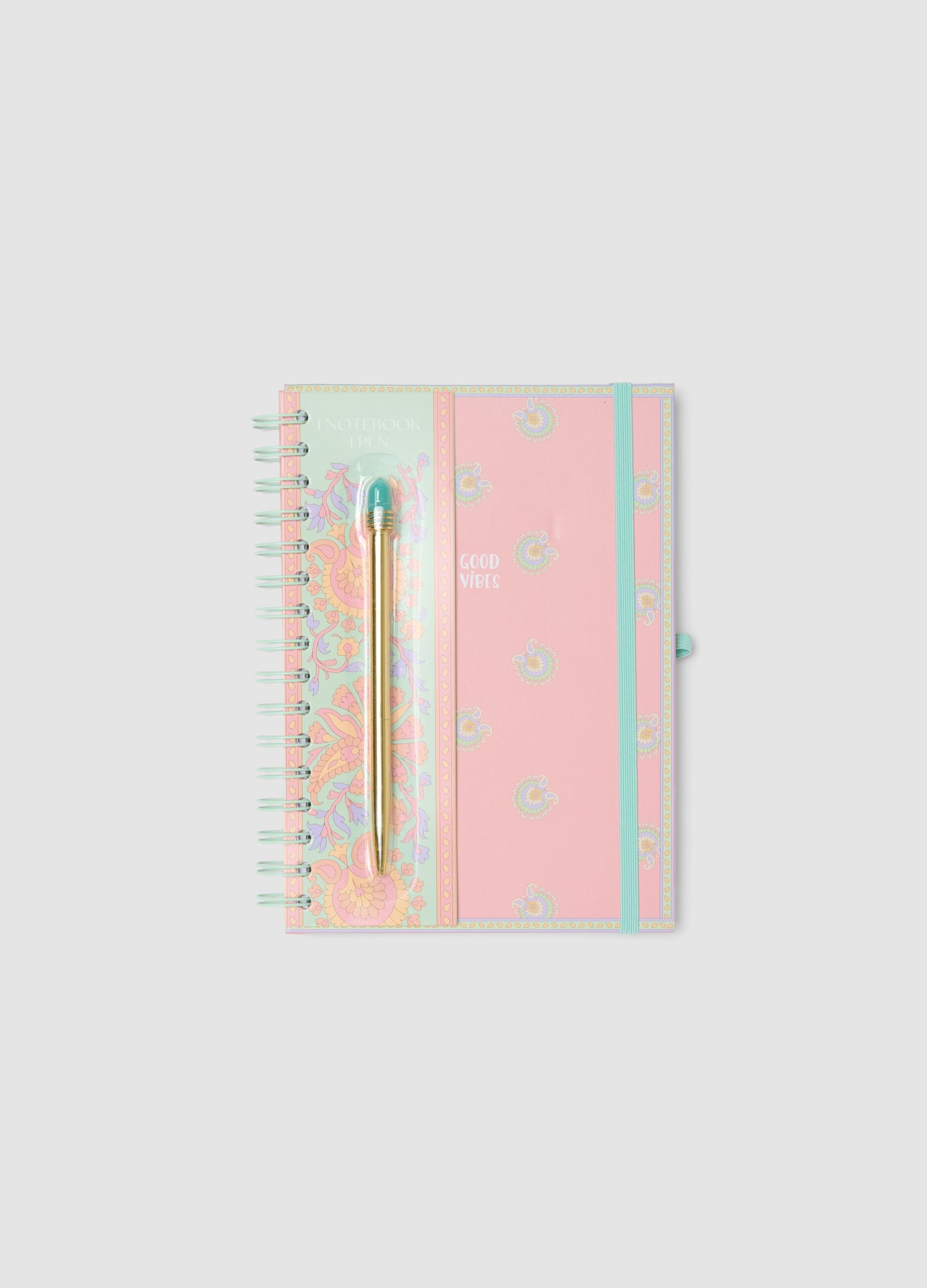 Pink spiral notebook and pen set