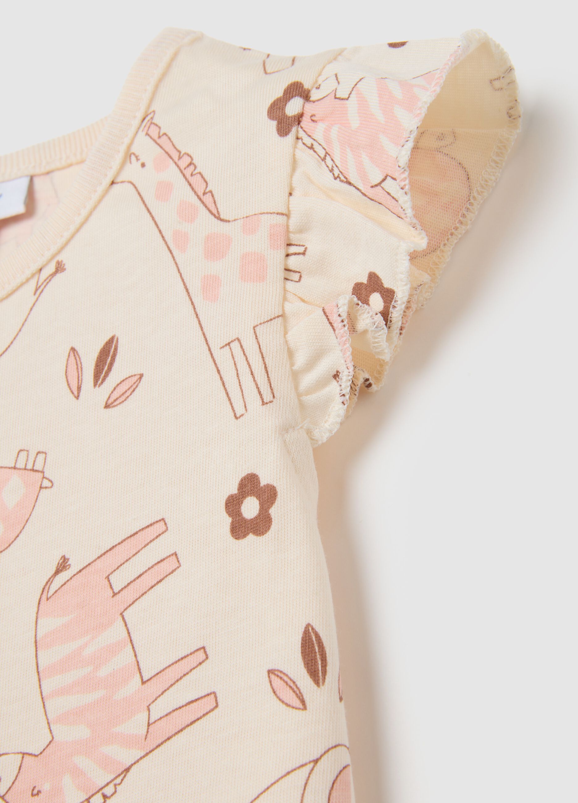 Girls' summer set in pure beige cotton regular fit with print