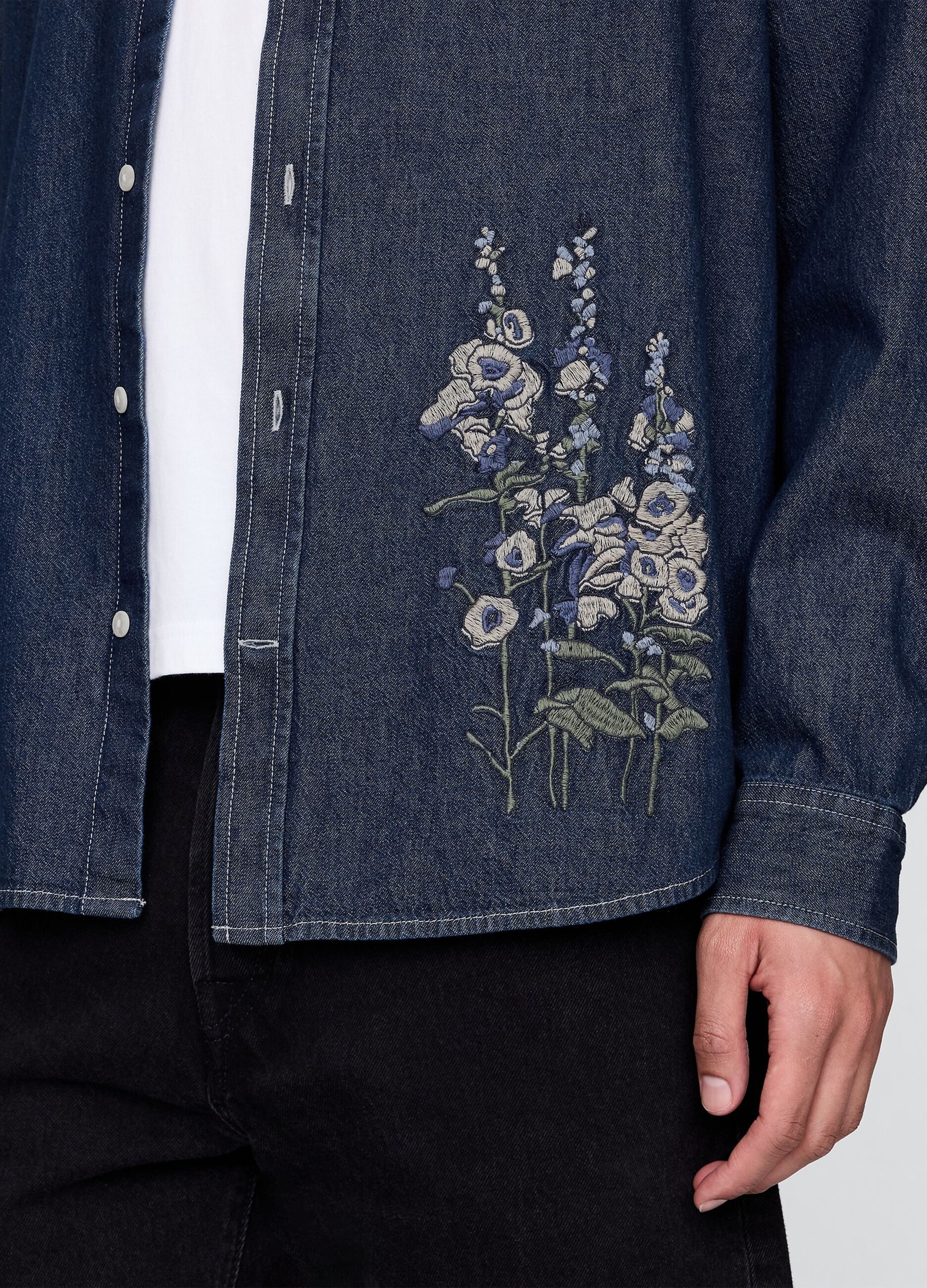 Embroidered Denim Shirt with Flowers