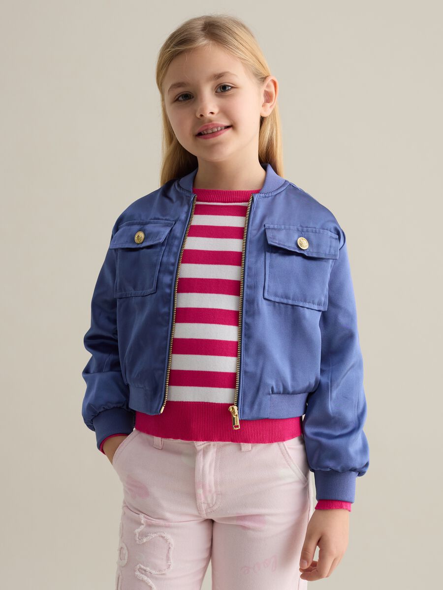 Full-zip bomber in satin_0