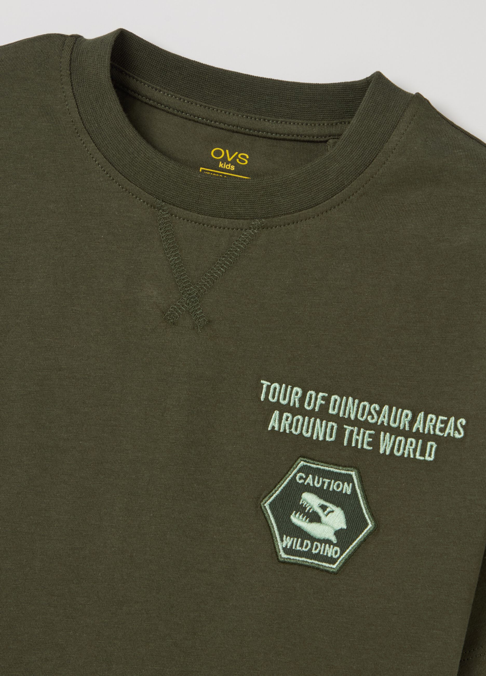 Cotton T-shirt with "Tour of dinosaur areas" embroidery
