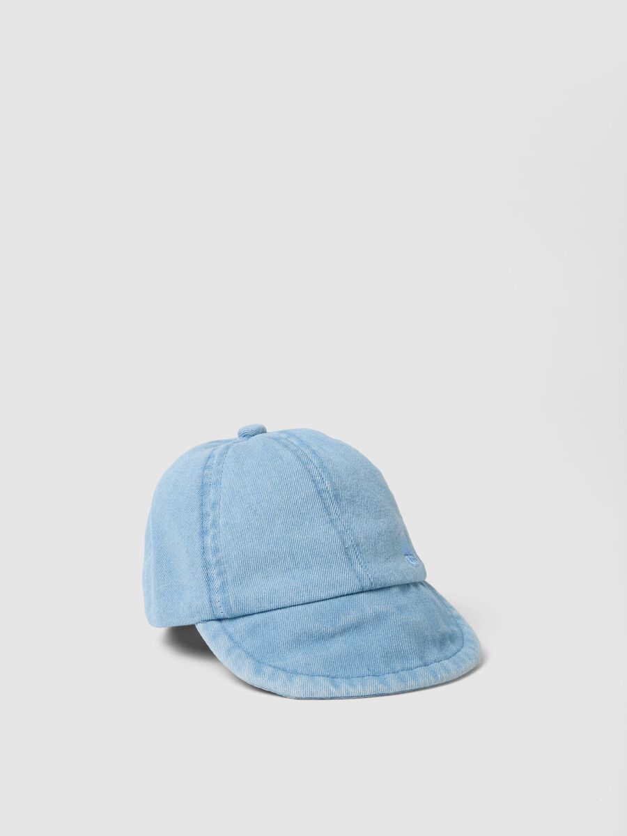 Children's pure cotton denim blue cap with boat embroidery_0
