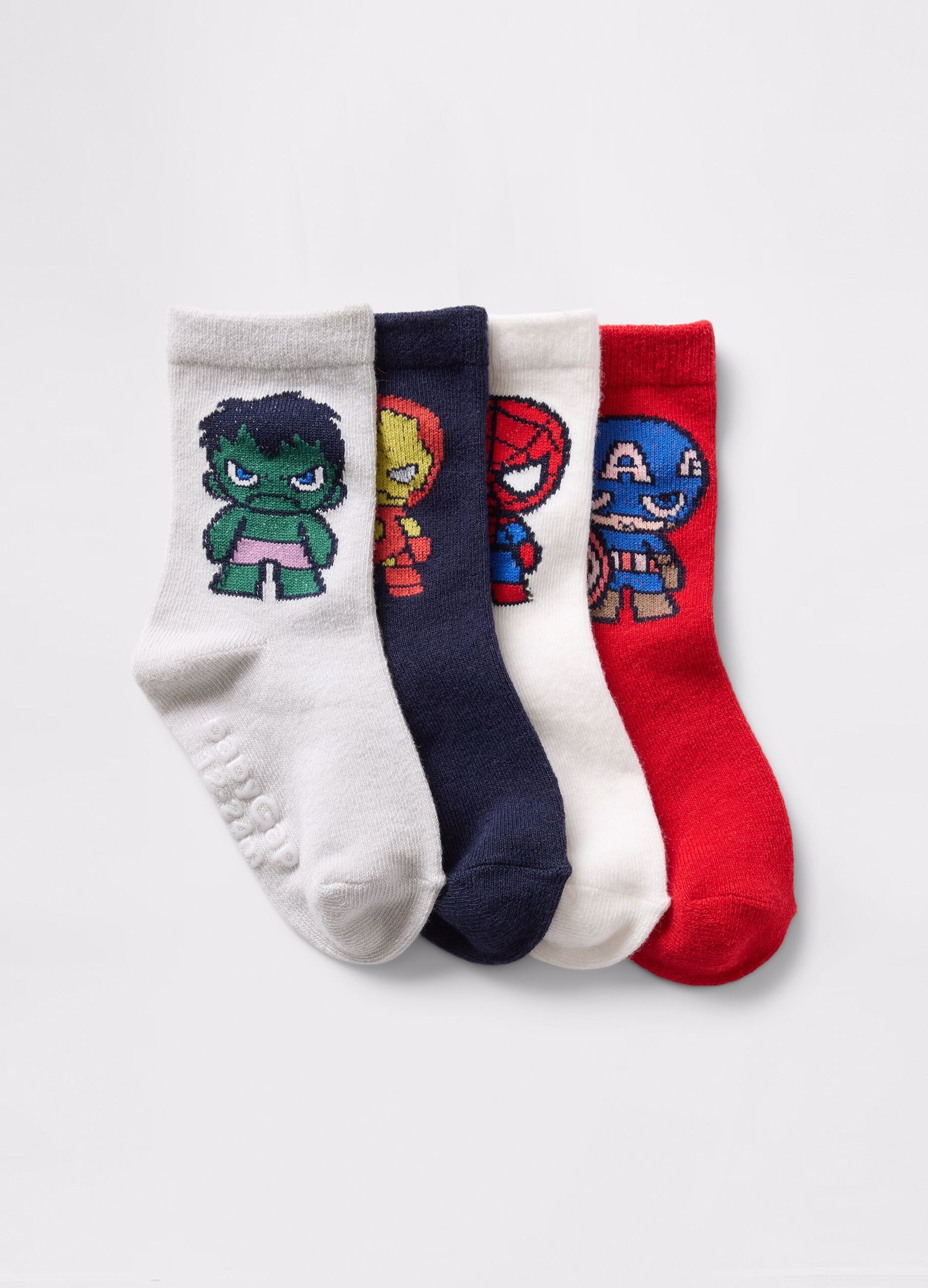 Four-pair pack blue and red socks with design