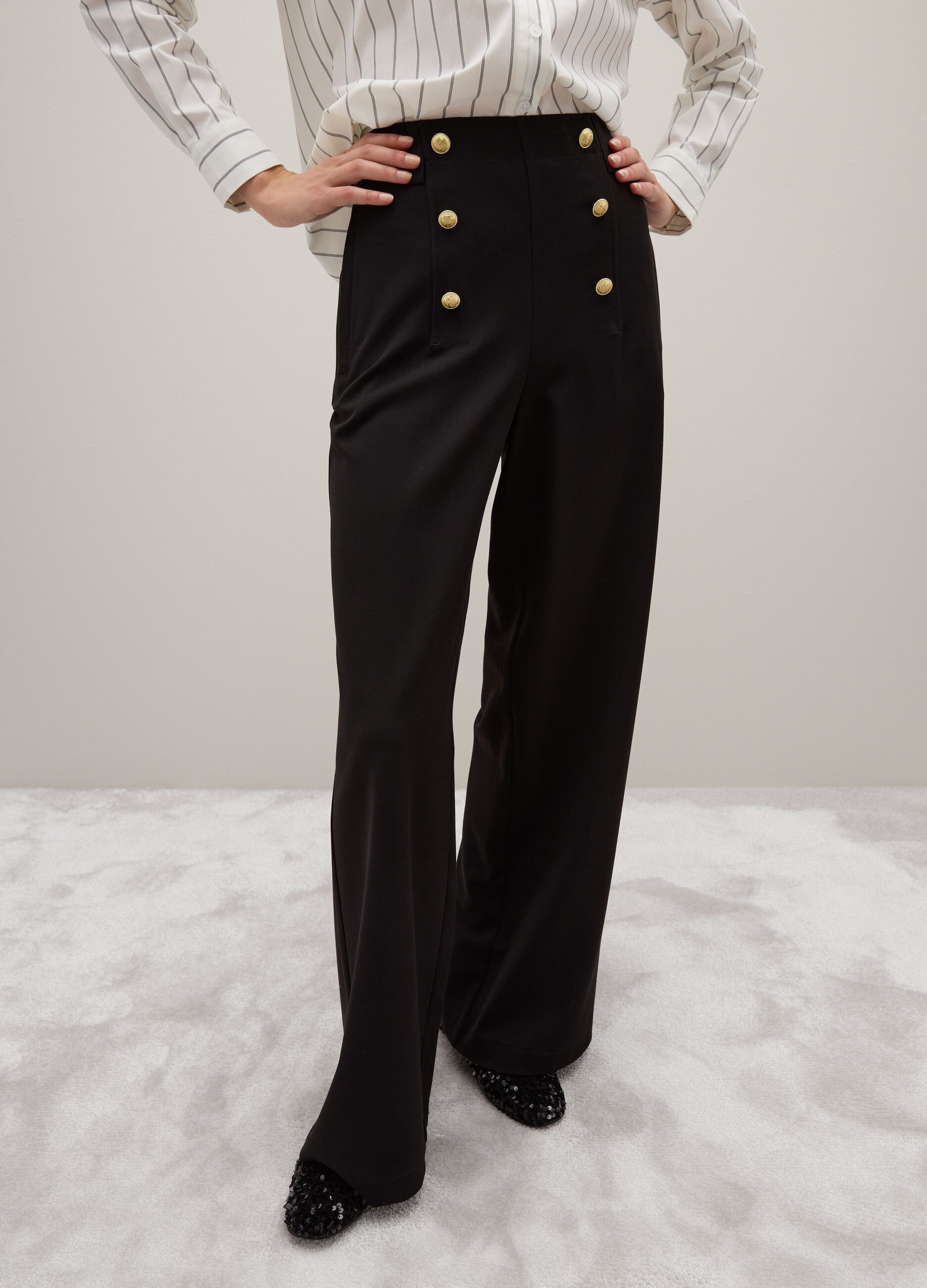 Black Flare Trousers with Buttons