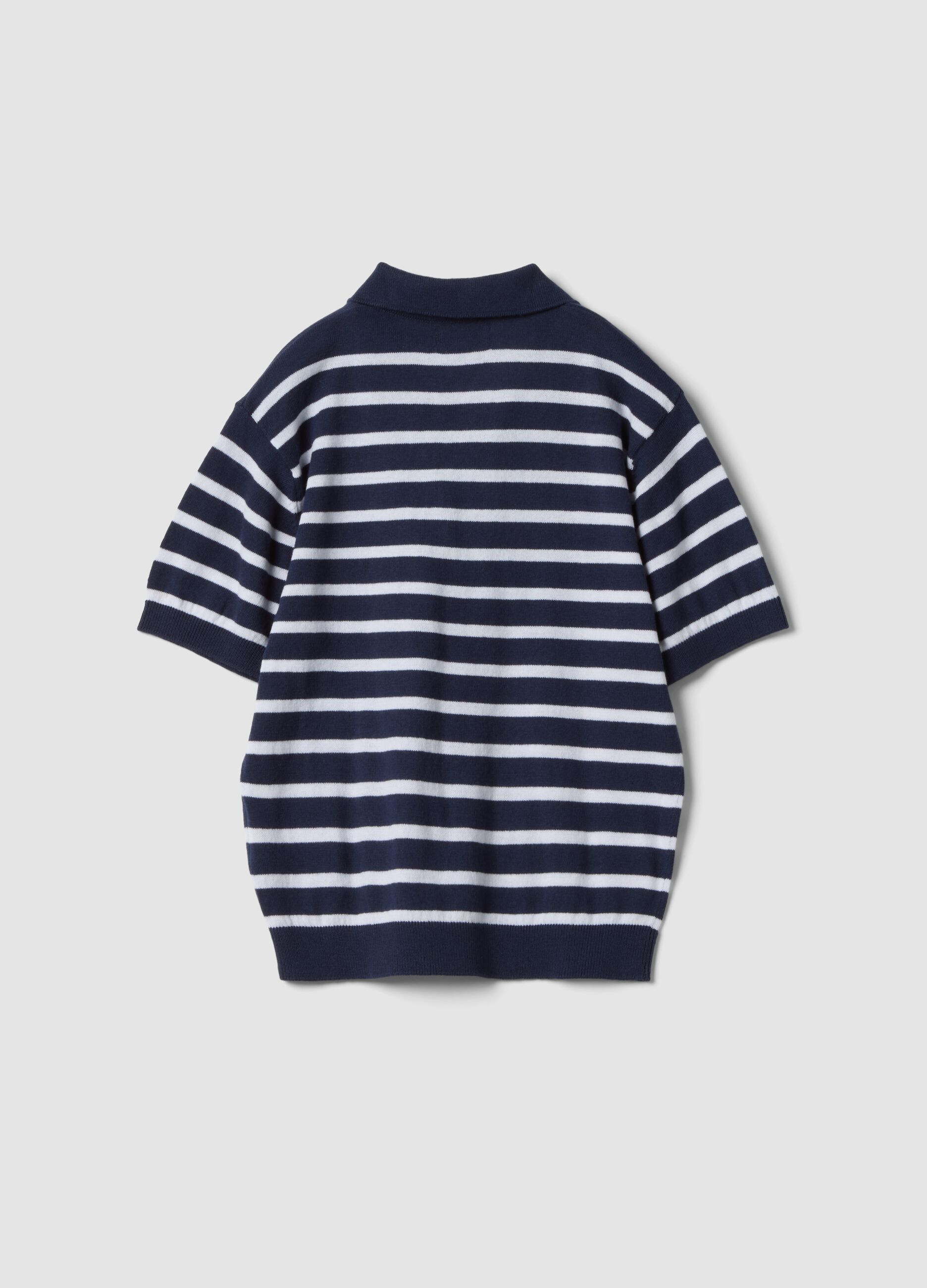 Blue striped pure cotton polo shirt