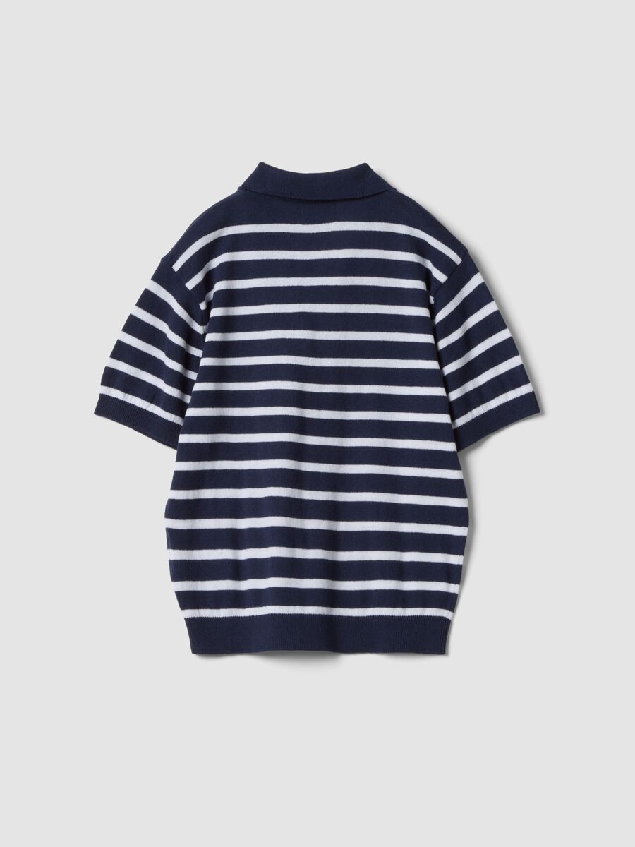 Blue striped pure cotton polo shirt_1