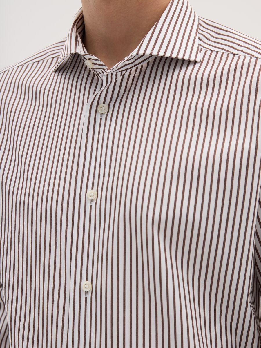 Camicia multicolor in puro cotone slim fit a righe collo alla francese_1