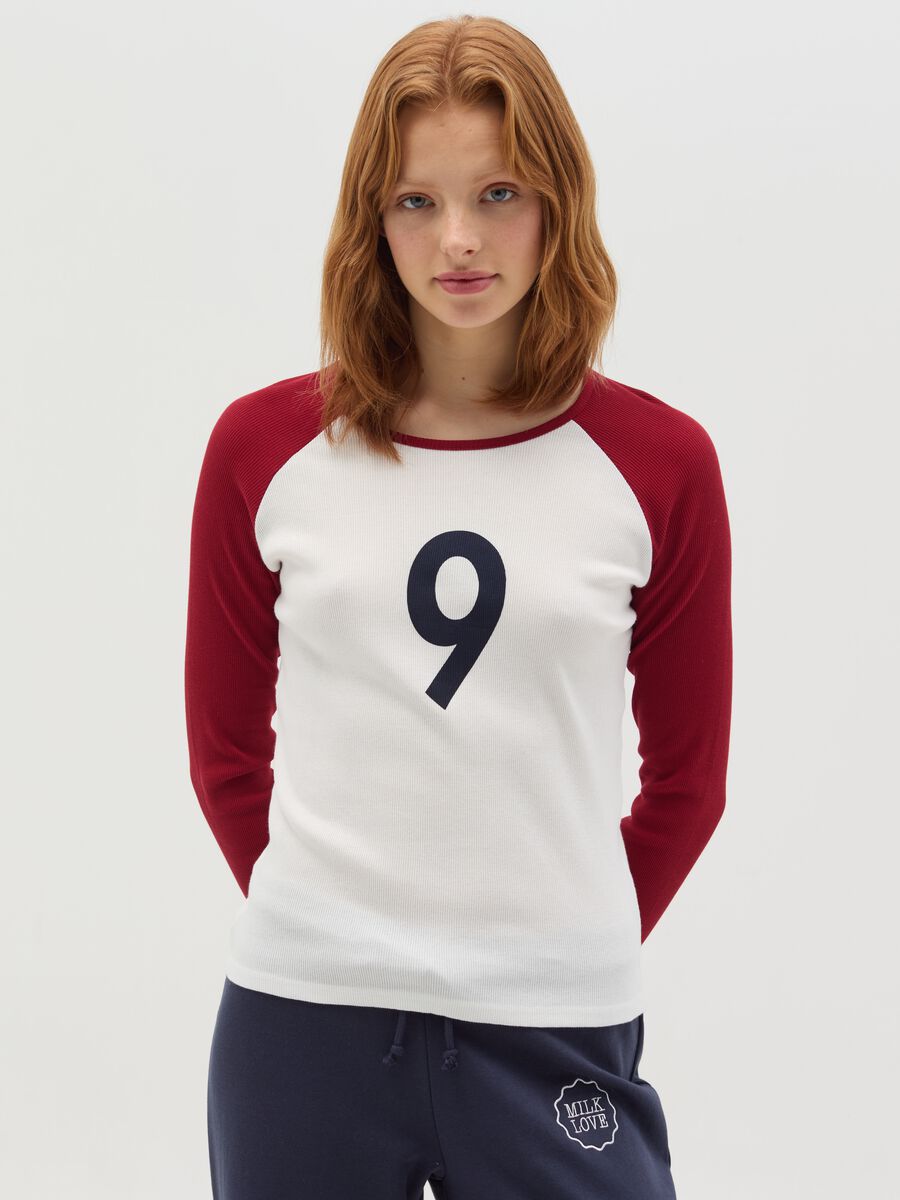 Ribbed T-shirt with long raglan sleeves_0