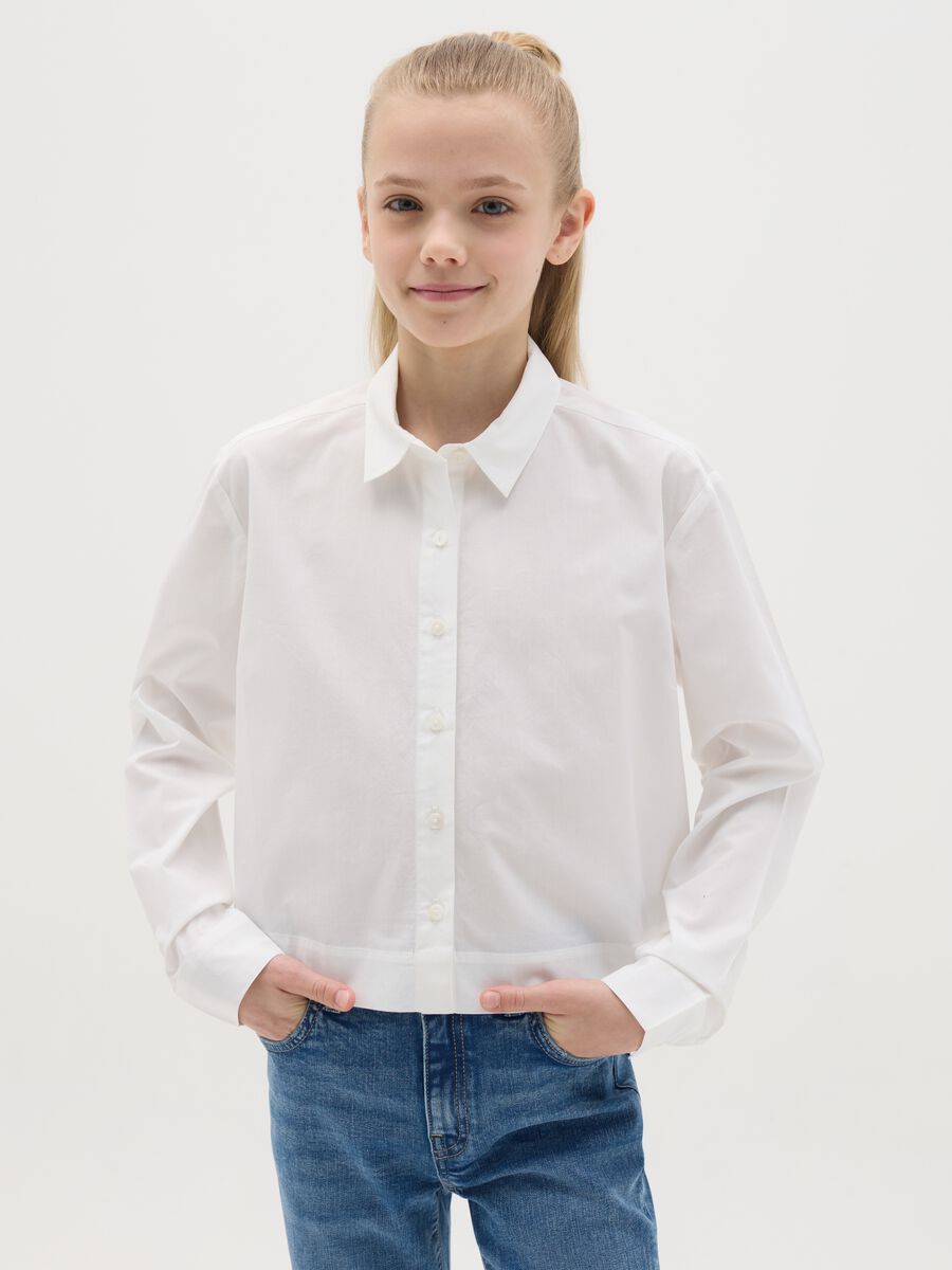 Camicia cropped fit in cotone _0