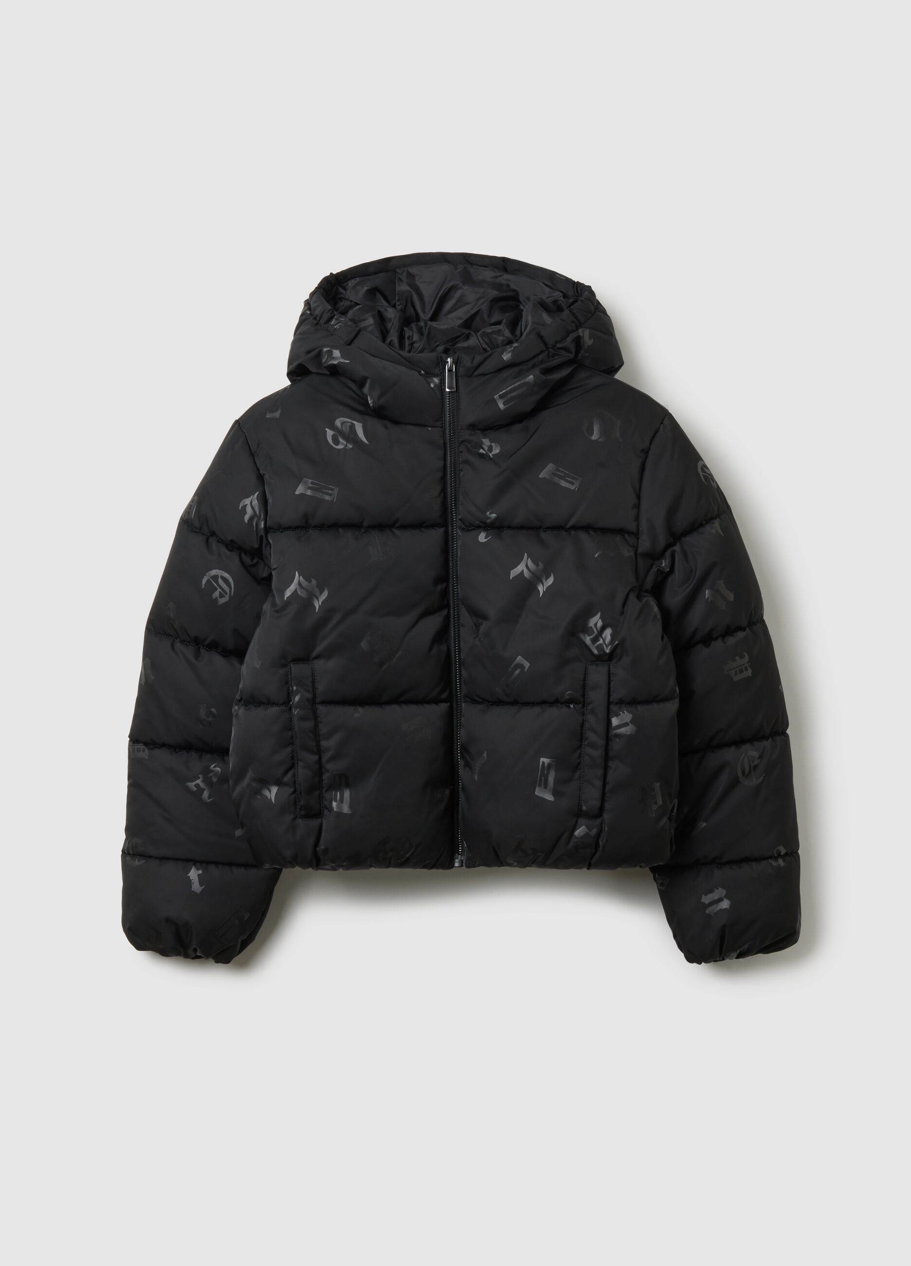 Black padded hooded jacket for girls