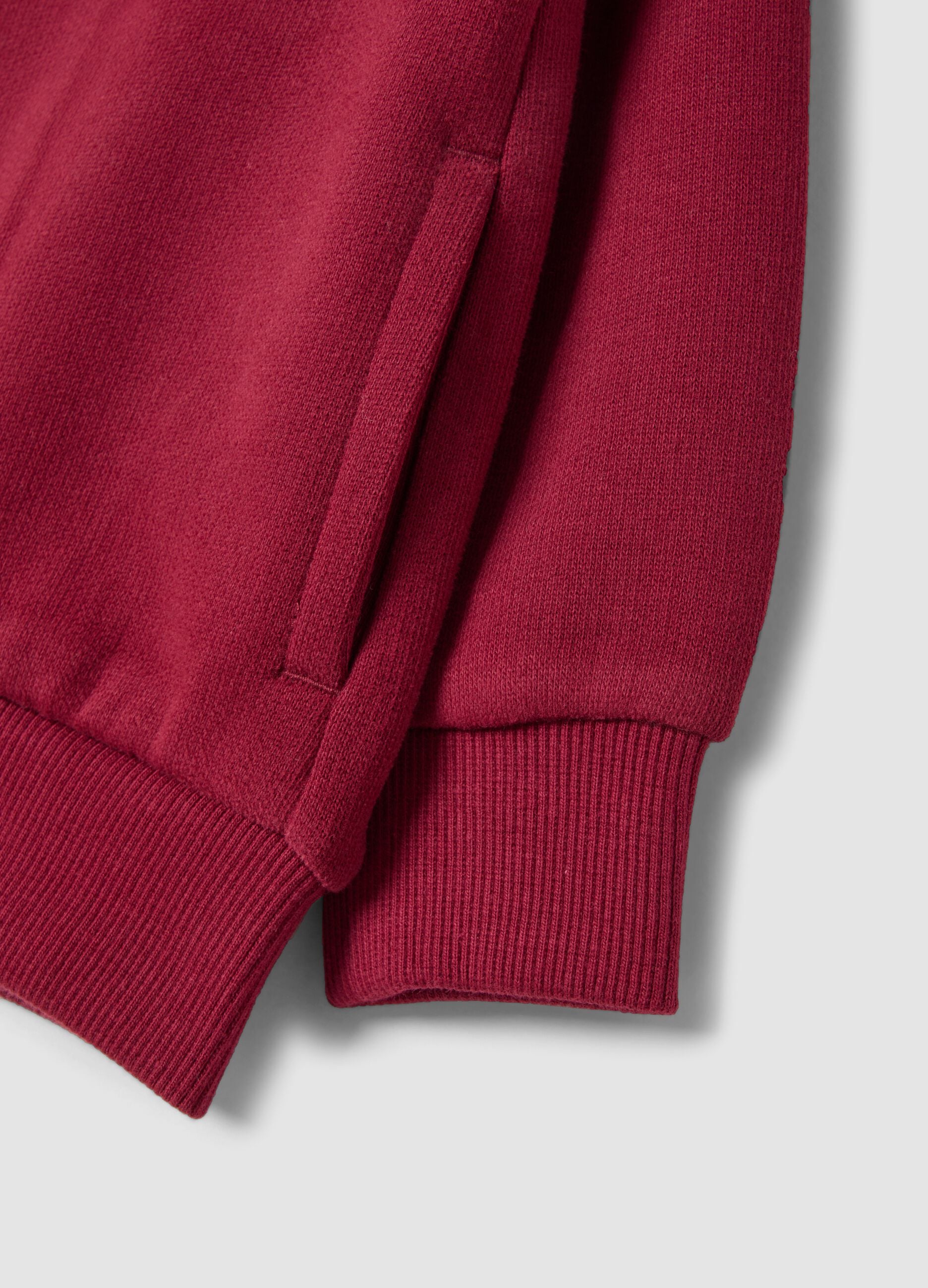 Red organic cotton hooded sweatshirt with crew neck