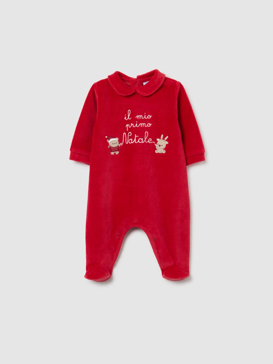 Tutina natalizia da neonato in misto cotone rossa a maniche lunghe_0