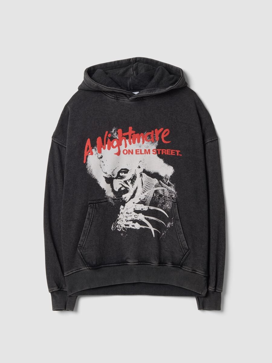 Hoodie over grigia in puro cotone con stampa "A Nightmare On Elm Street"_4